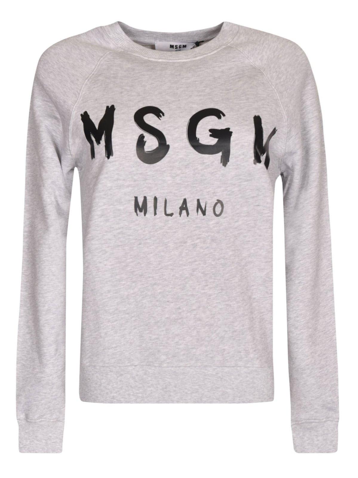 Msgm Logo Printed Crewneck Sweatshirt In Grigio Melange