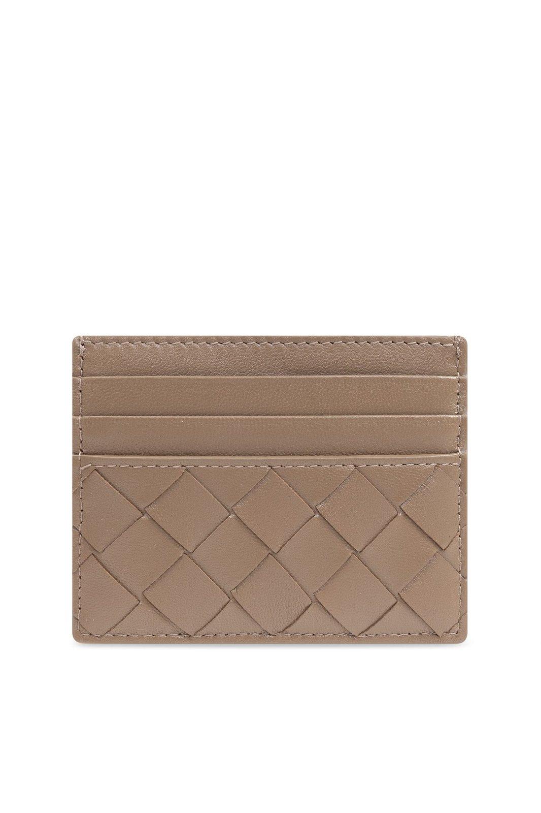 Bottega Veneta Intrecciato Open Top Card Case In Brown