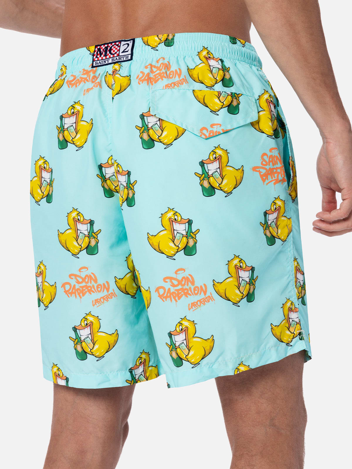 Shop Mc2 Saint Barth Man Lightweight Fabric Swim-shorts Lighting With Cryptopuppets Print Cryptopuppets Special Edition In Green