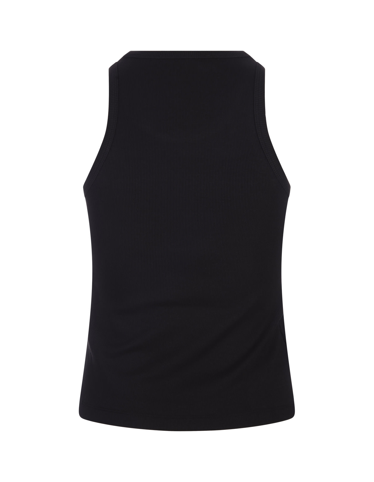 Shop Msgm Black Ribbed Tank Top With  Signature