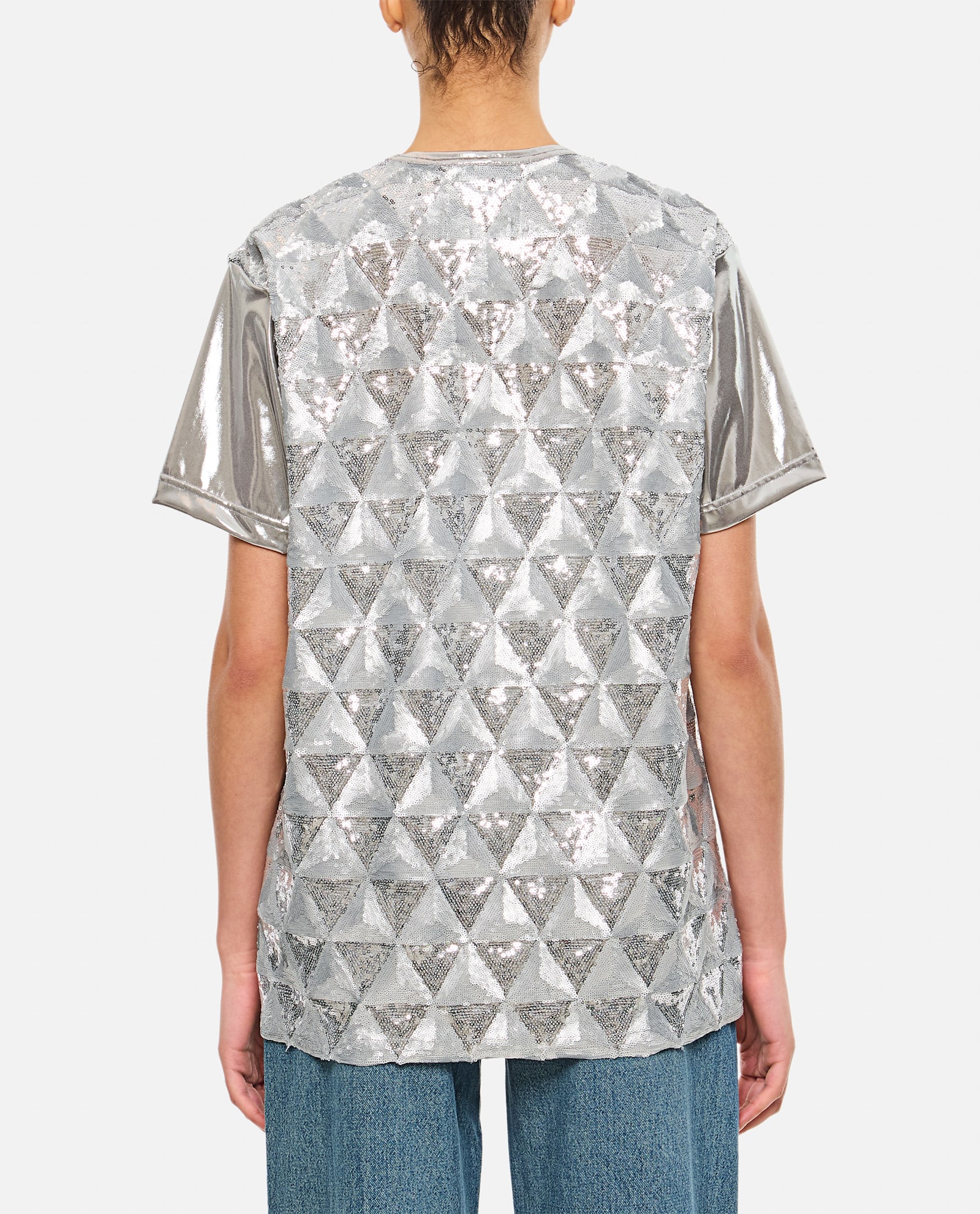 Junya Watanabe Geometric Sequin-embellished Crew-neck T-shirt In White