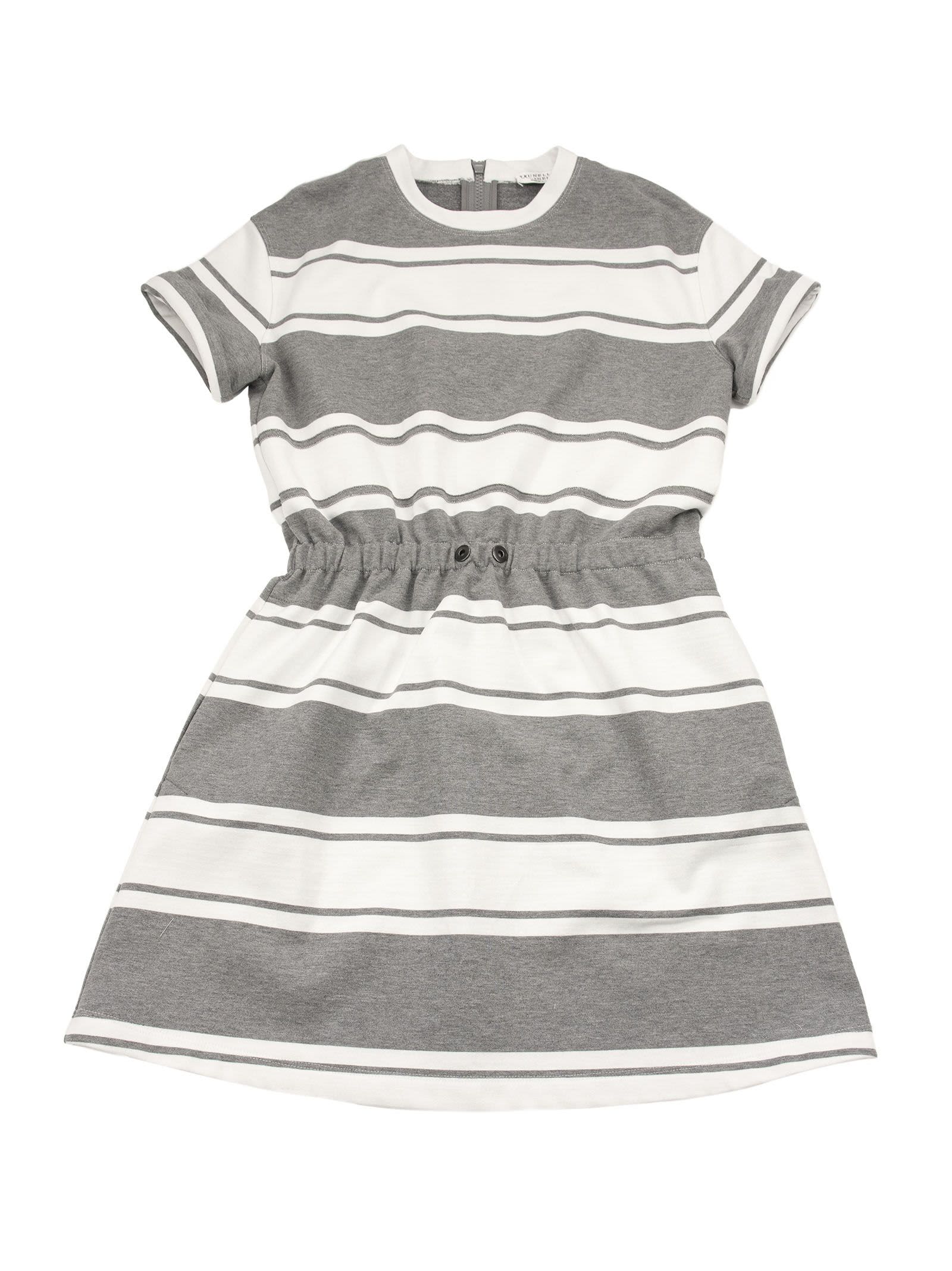 Brunello Cucinelli Striped Cotton Fleece Dress With Monili
