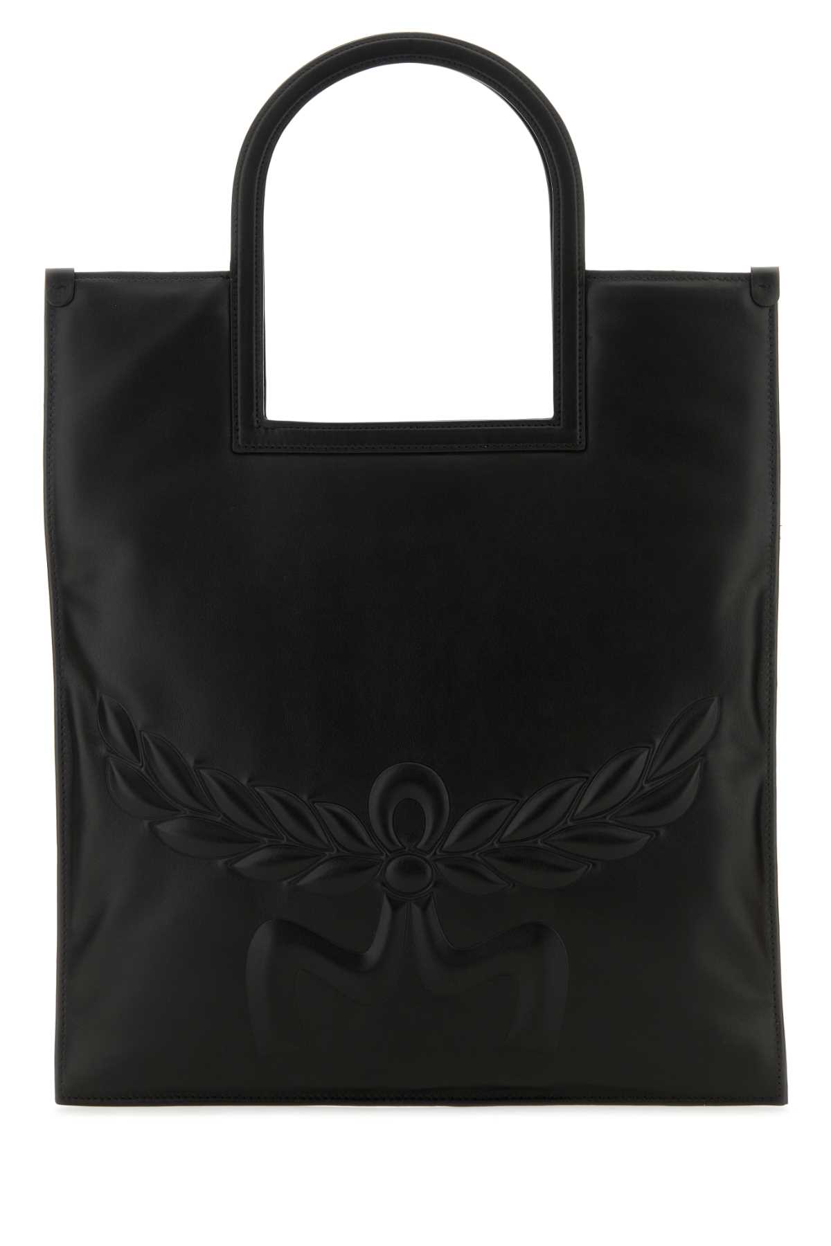 Shop Mcm Black Nappa Leather Aren Shopping Bag
