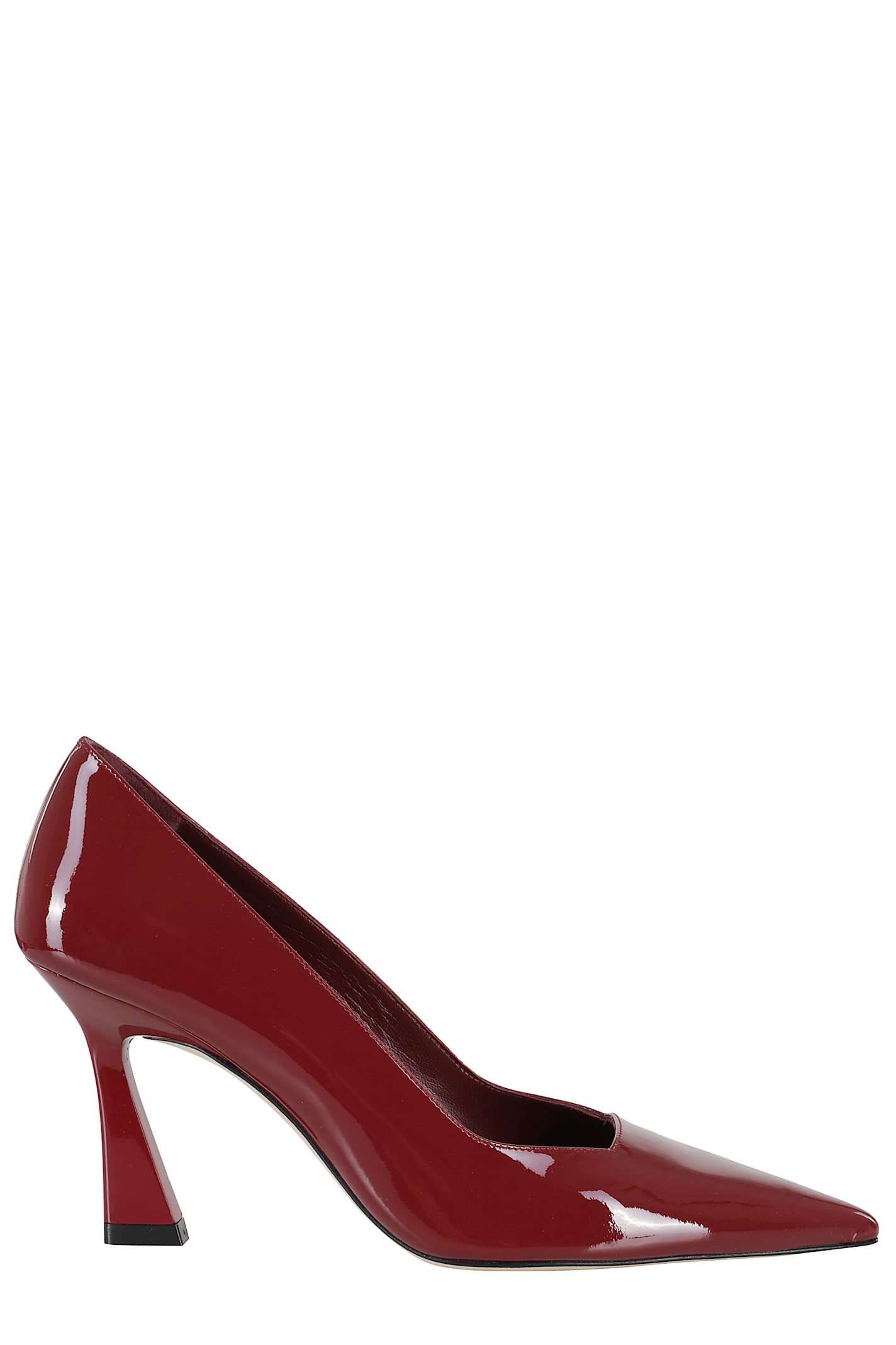 Stuart Weitzman Pointed Toe Patent Finish High Heel In Burgundy