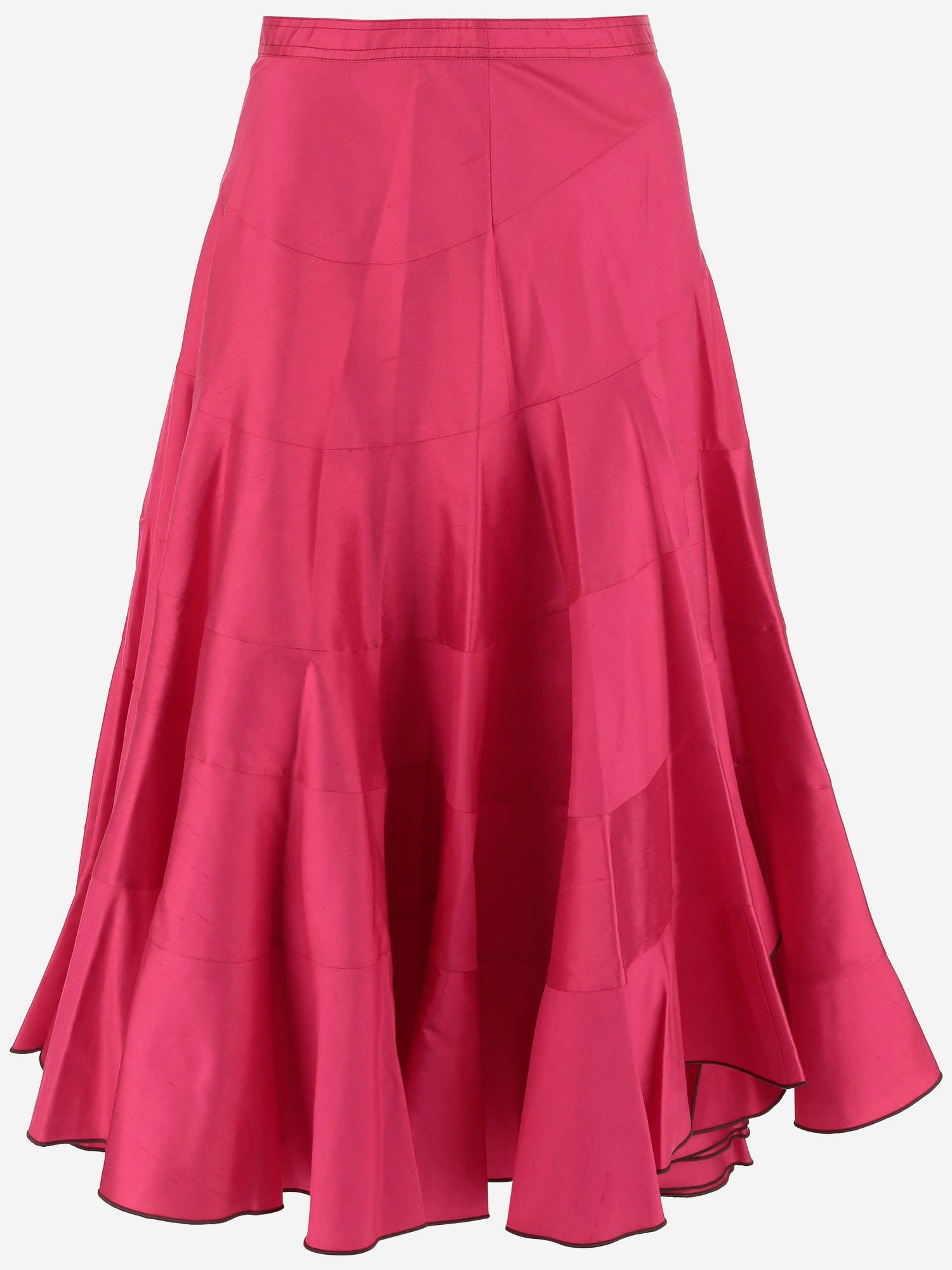 Tory Burch Flared High Waist Silk Skirt In Pink