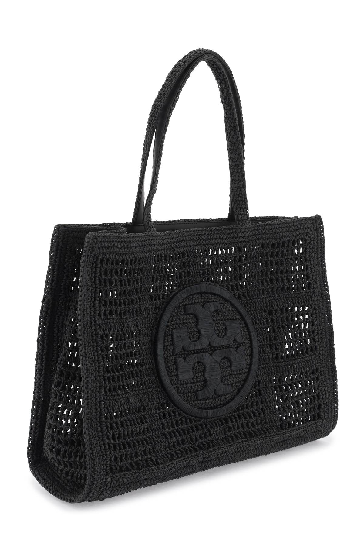 Shop Tory Burch Ella Crochet Raffia Tote Bag In In Black (black)