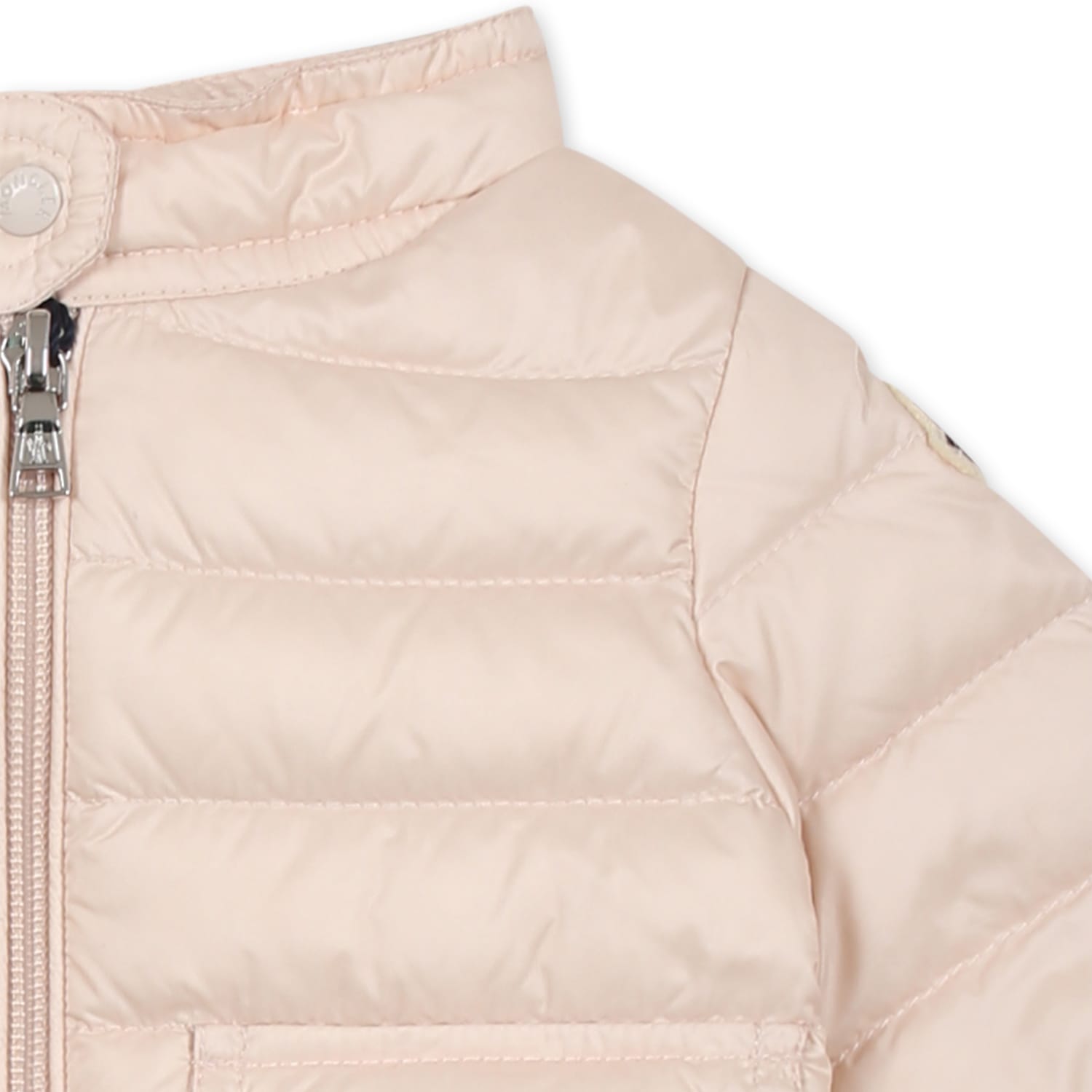 Moncler Pink Down Jacket For Baby Girl With Logo In Pink
