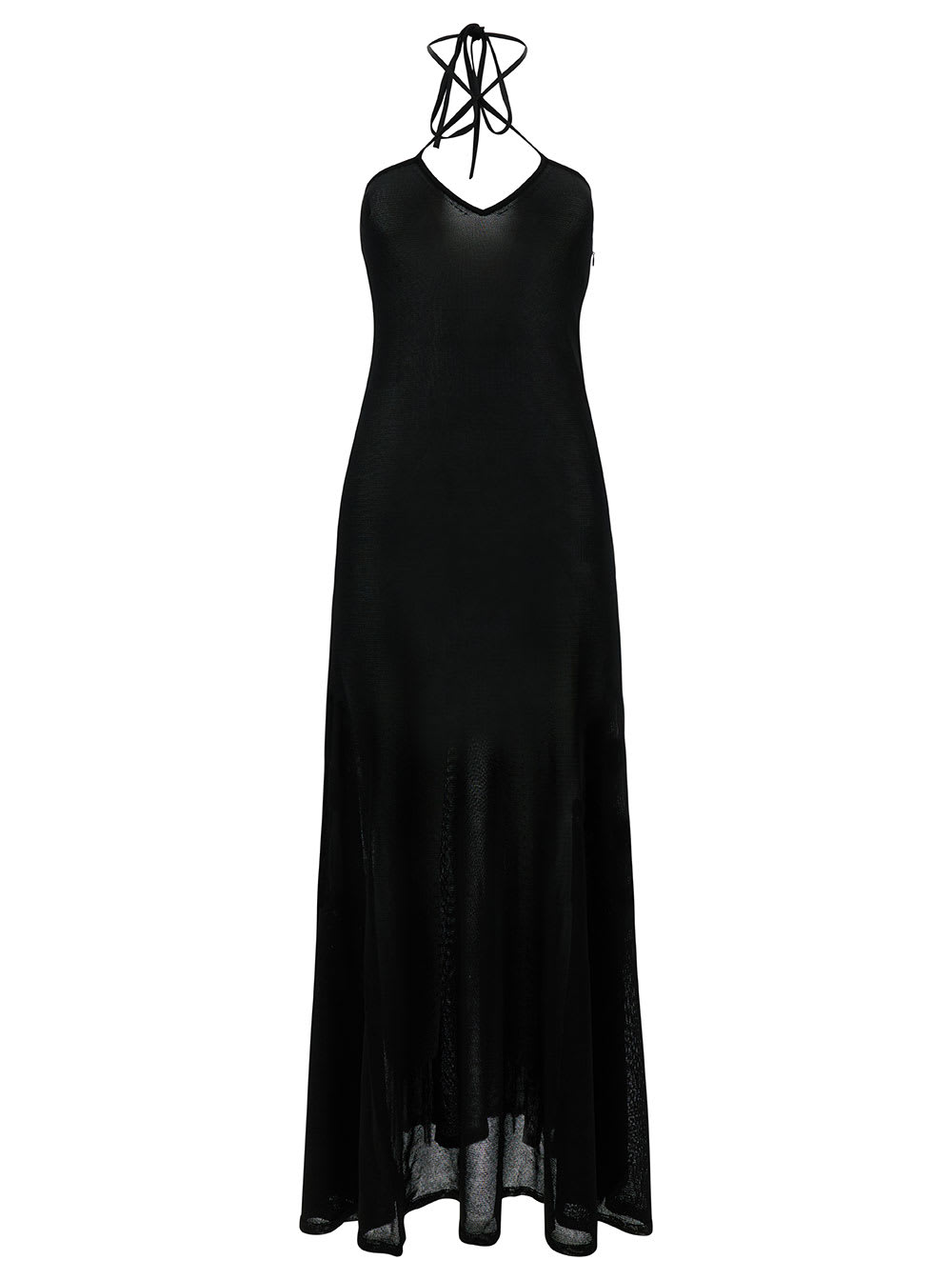 Maxi Black Dress With Halterneck In Fine Knit Woman