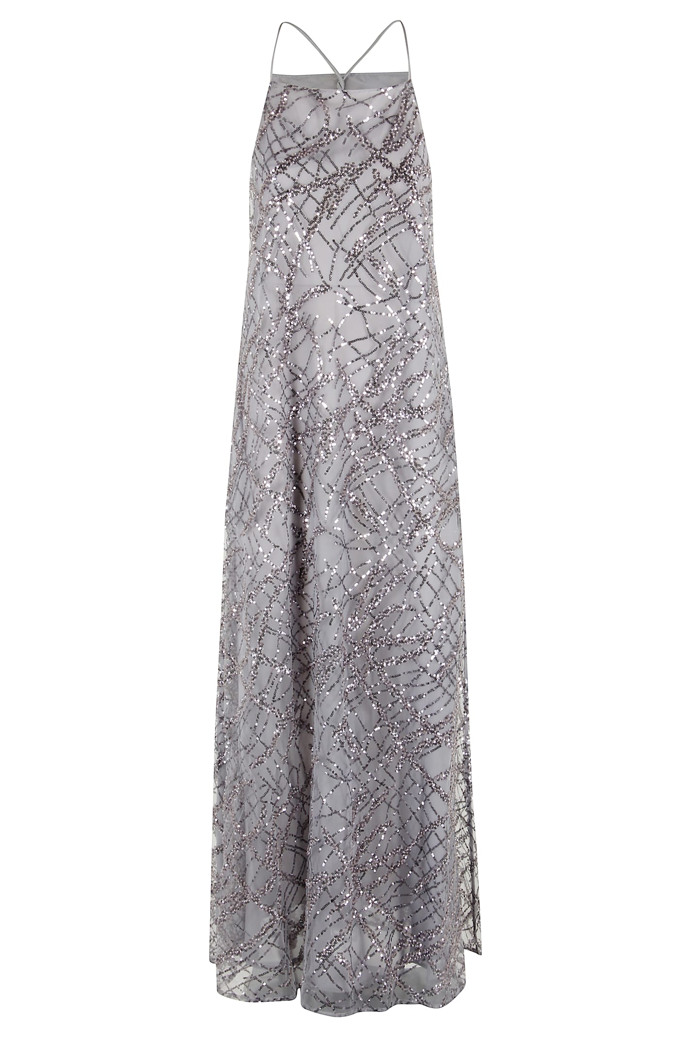 Emporio Armani Maxi Dress With All-over Sequin Embroidery In Silver