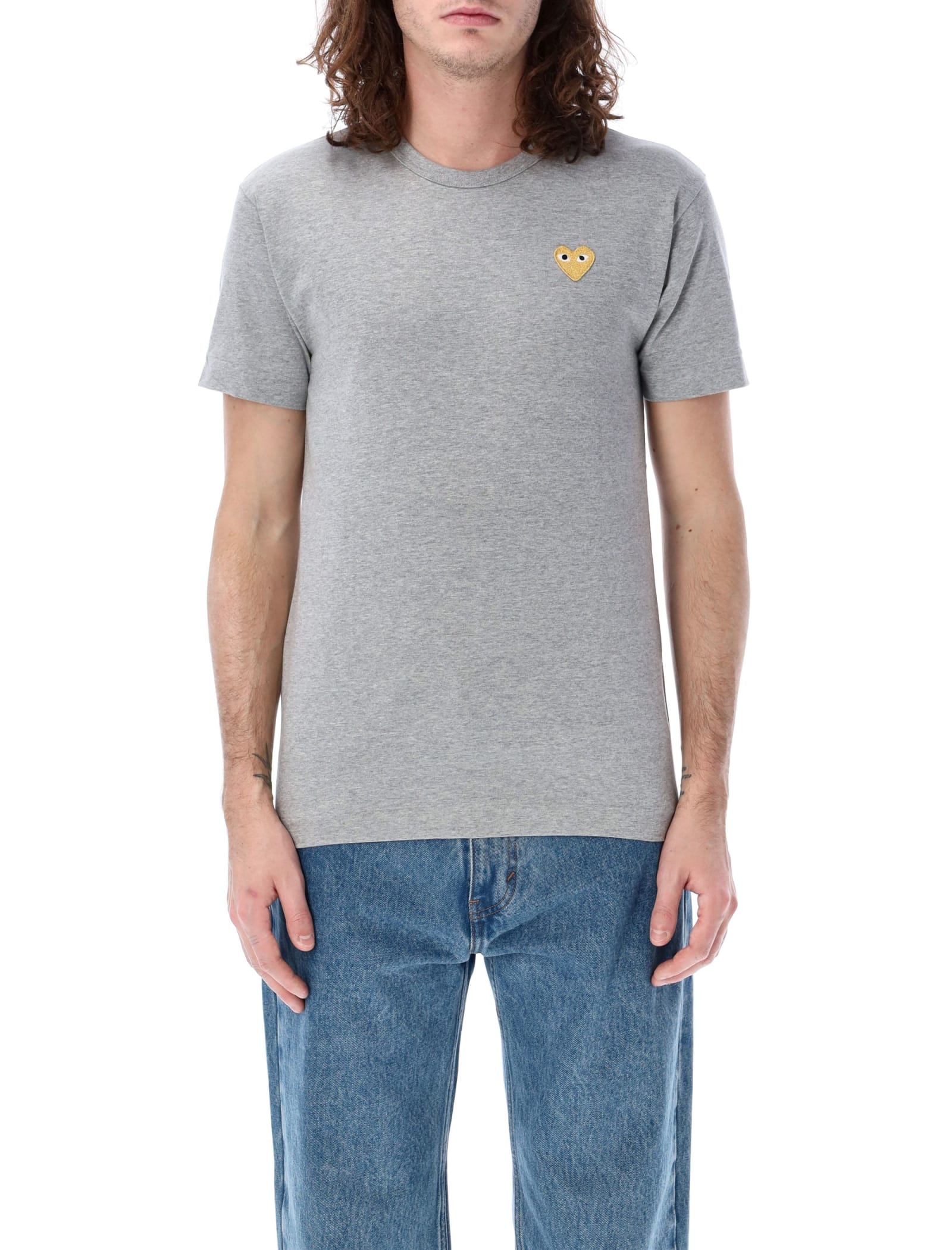 Comme Des Garçons Play Golden Heart Patch T-shirt In Grey | ModeSens