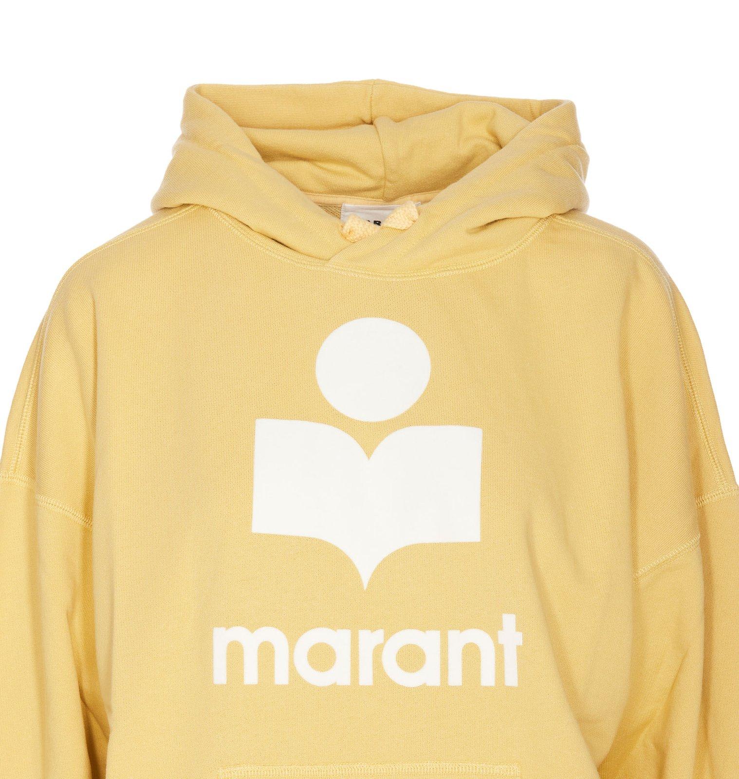 Shop Marant Etoile Logo-printed Long-sleeved Drawstring Hoodie In Yellow