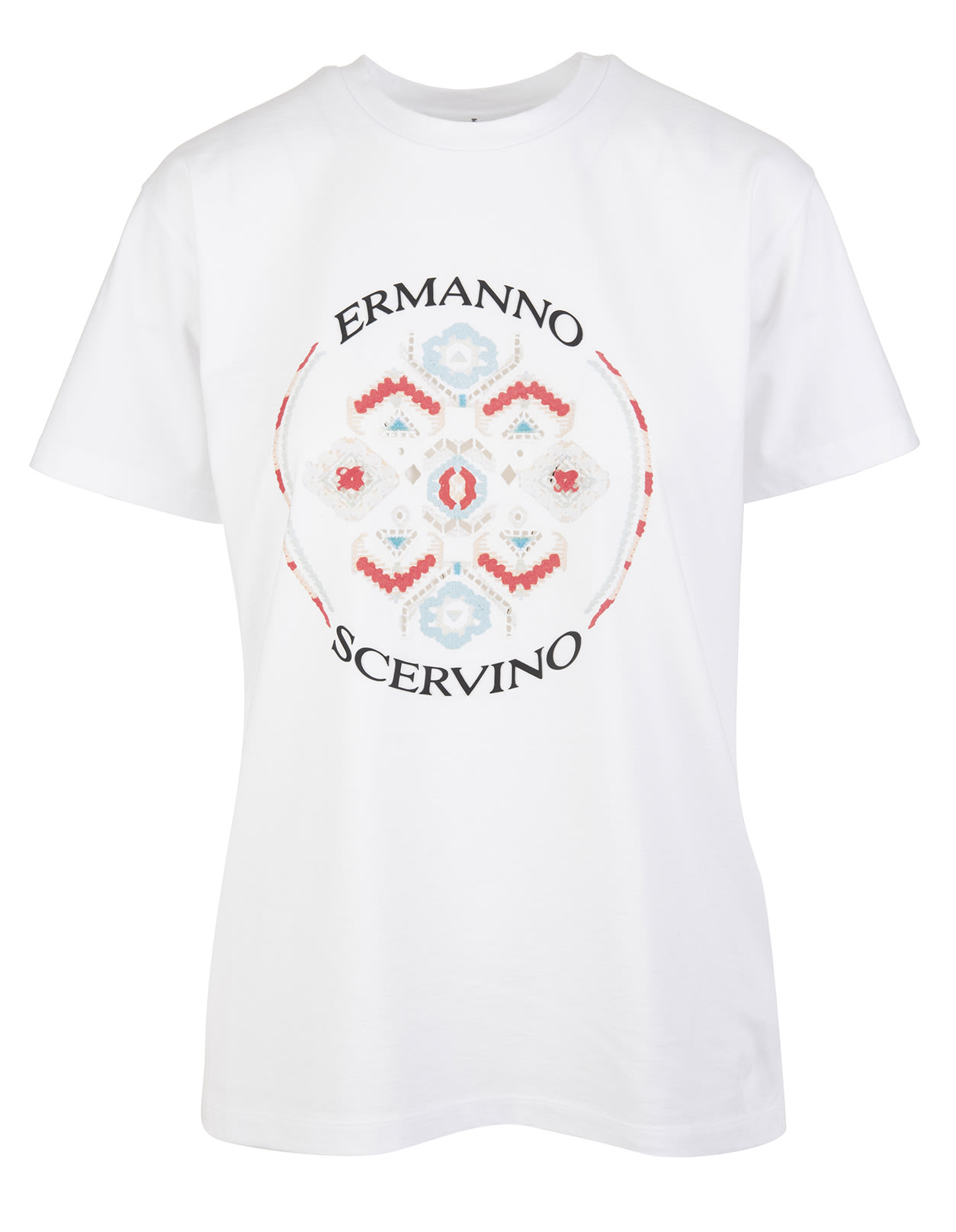 Ermanno Scervino White Regular Fit T-shirt With Ethnic Embroidery
