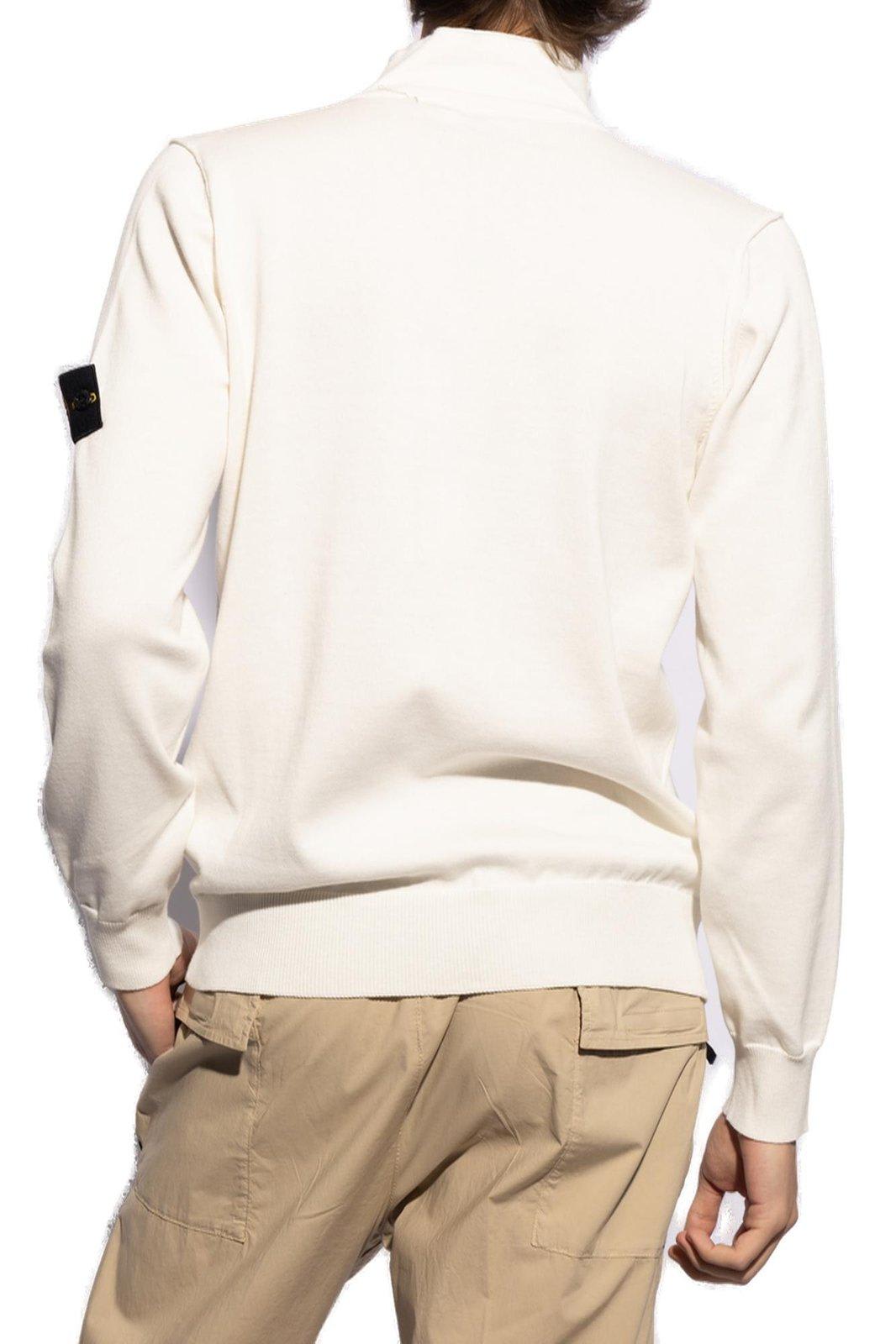 Shop Stone Island Logo Patch Zipped Sweatshirt In Bianco