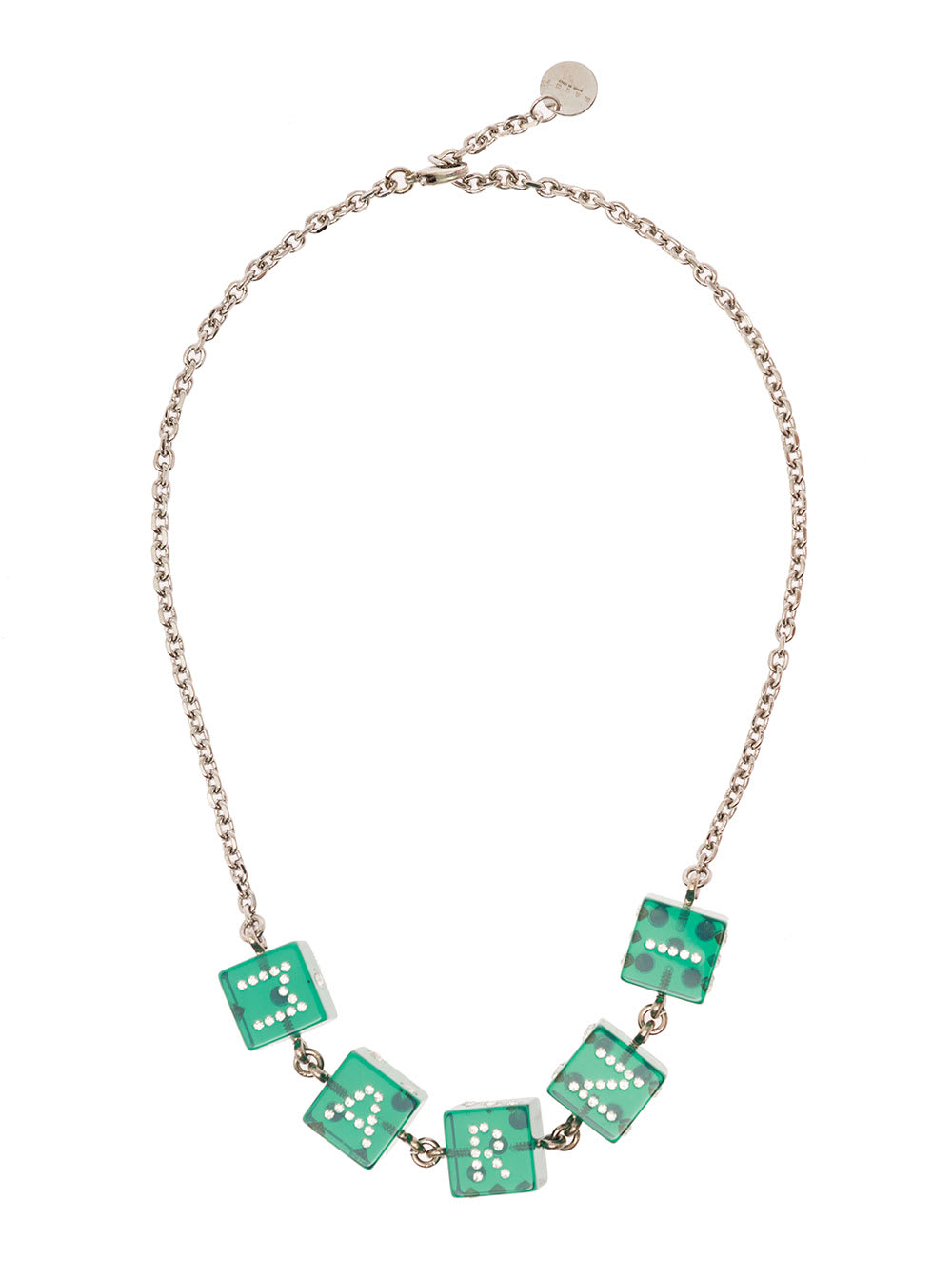 Chain Necklace With Branded Dice-shaped Charms In Green Transparent Resin Woman