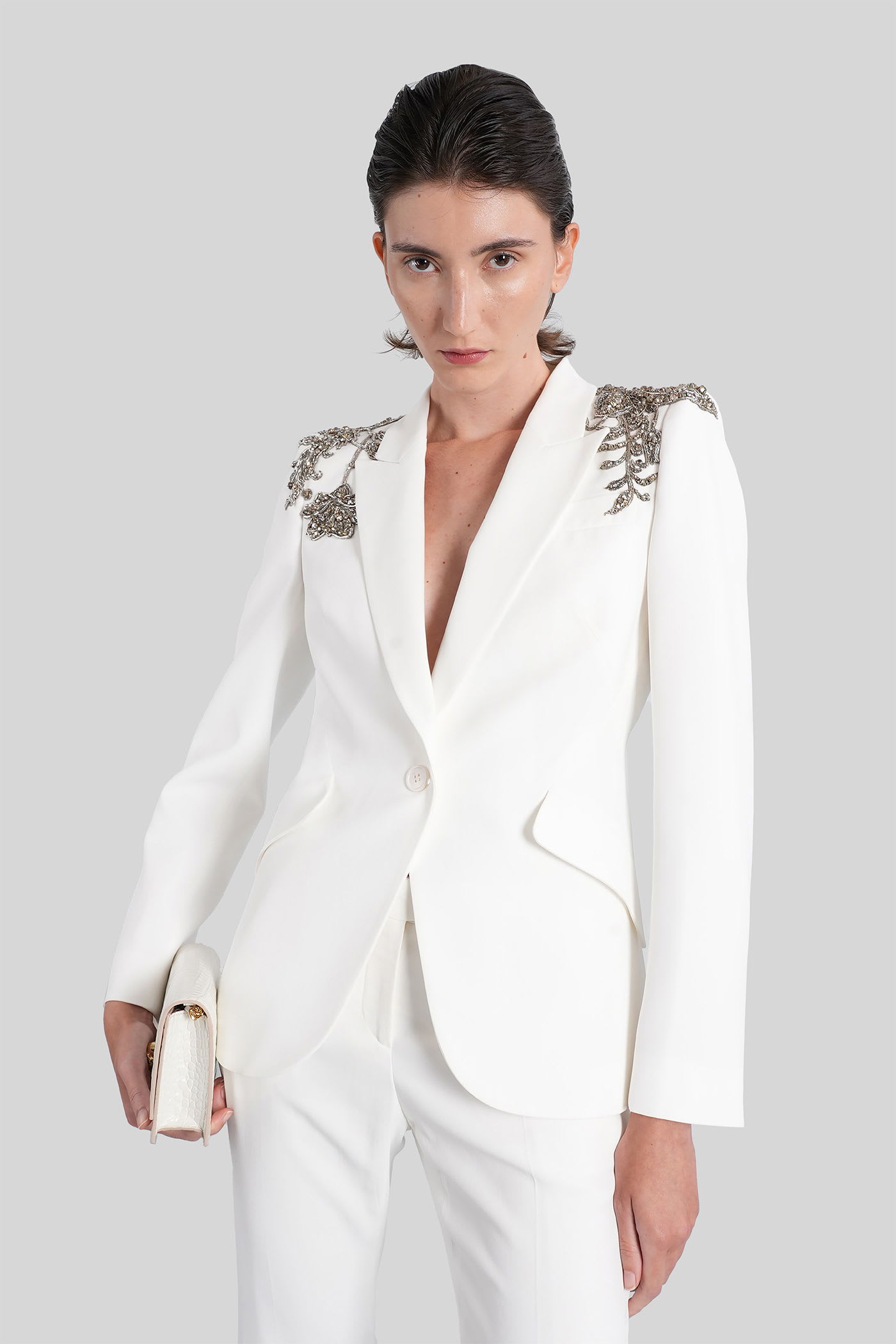 Alexander Mcqueen Blazer In White Viscose In Burgundy