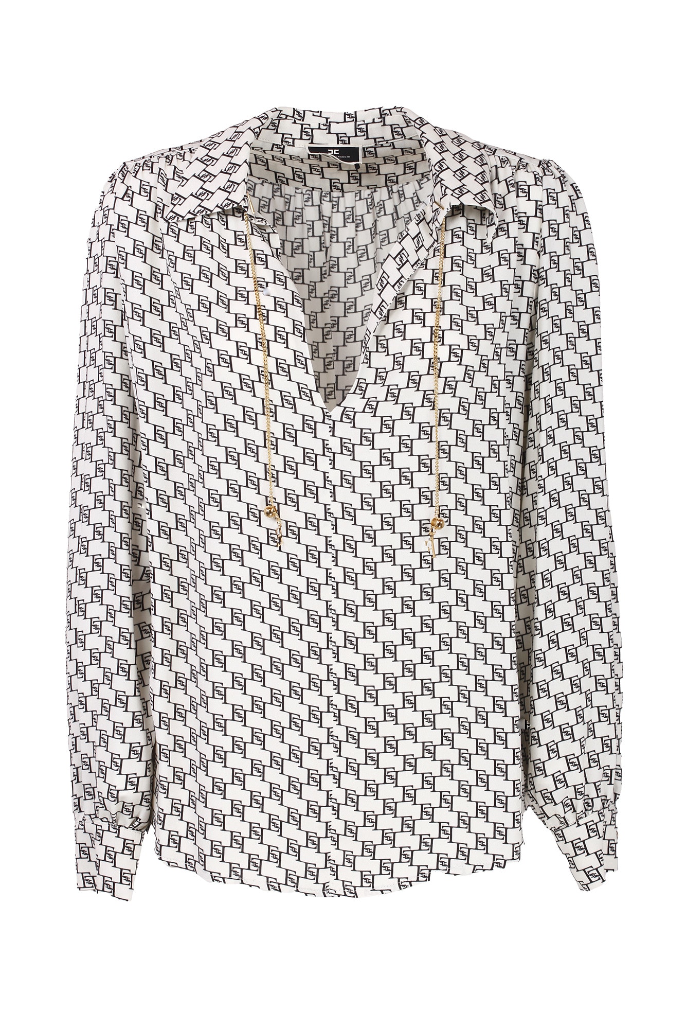 Elisabetta Franchi Logo Print Viscose Georgette Shirt In Bicolored