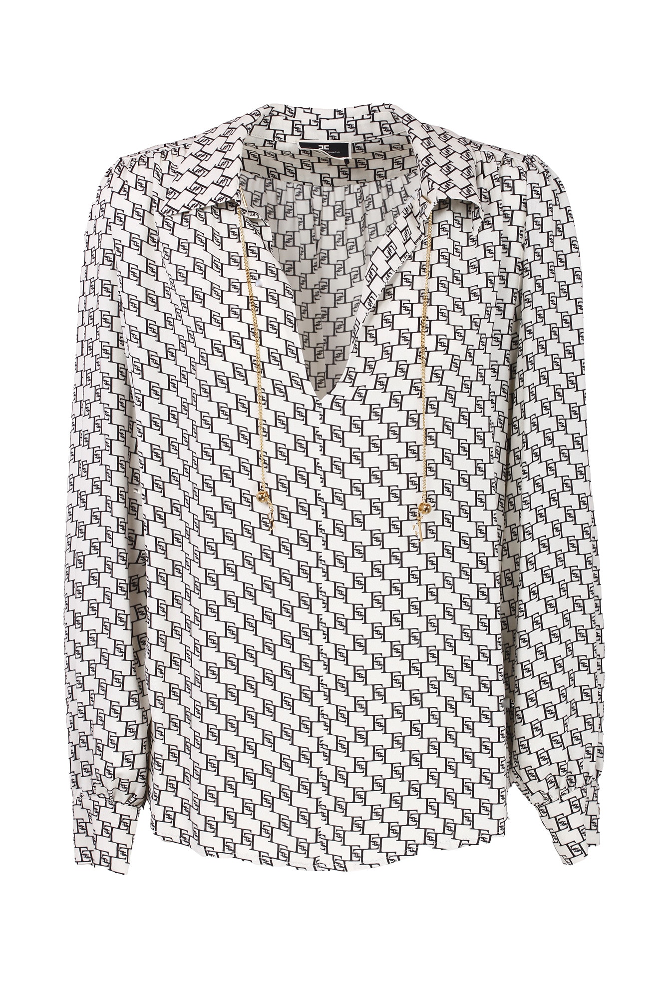 Elisabetta Franchi Logo Print Viscose Georgette Shirt In Bicolore