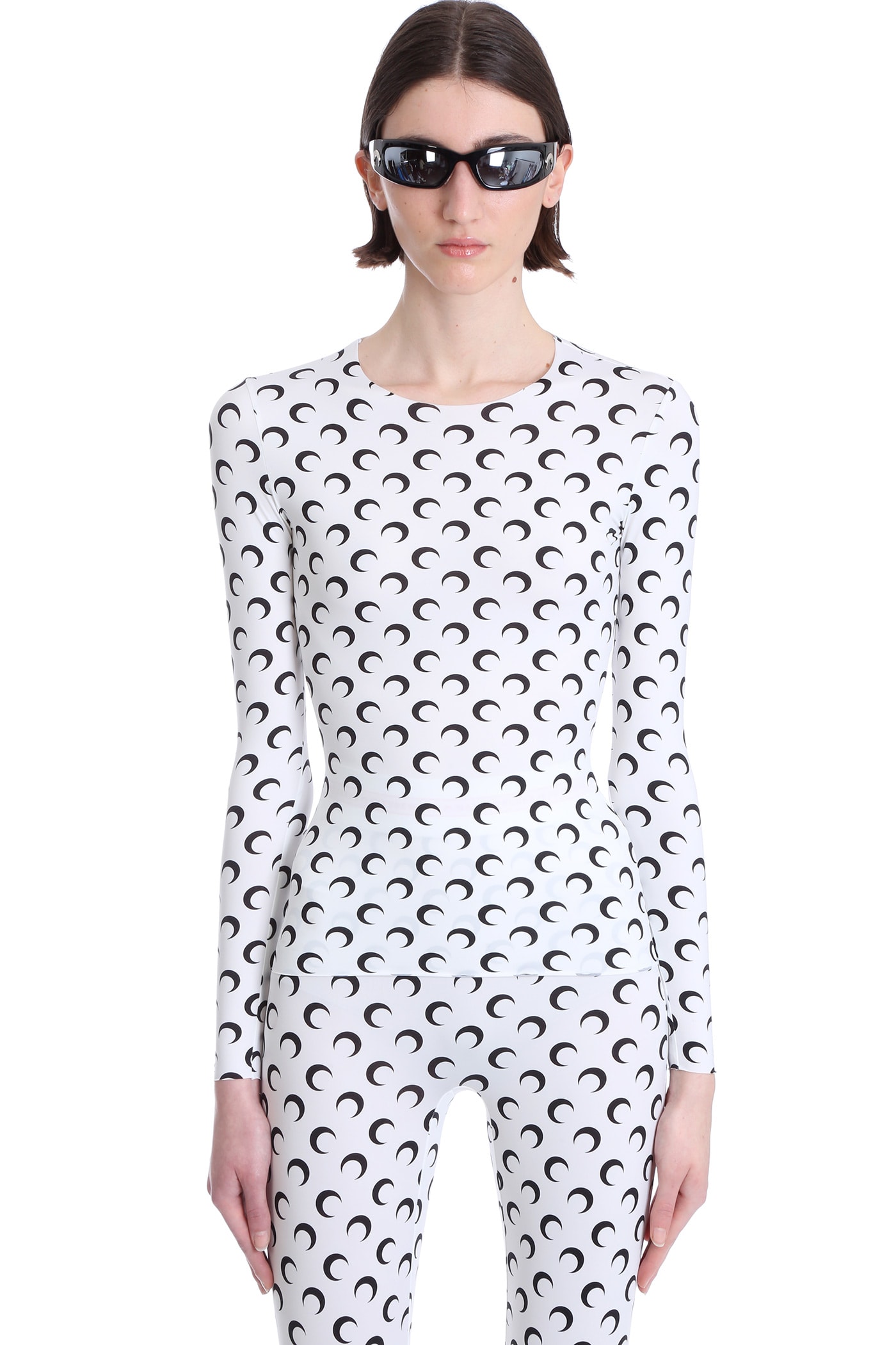 Marine Serre White Recycled Moon Jersey Second Skin Crewneck T-shirt In White