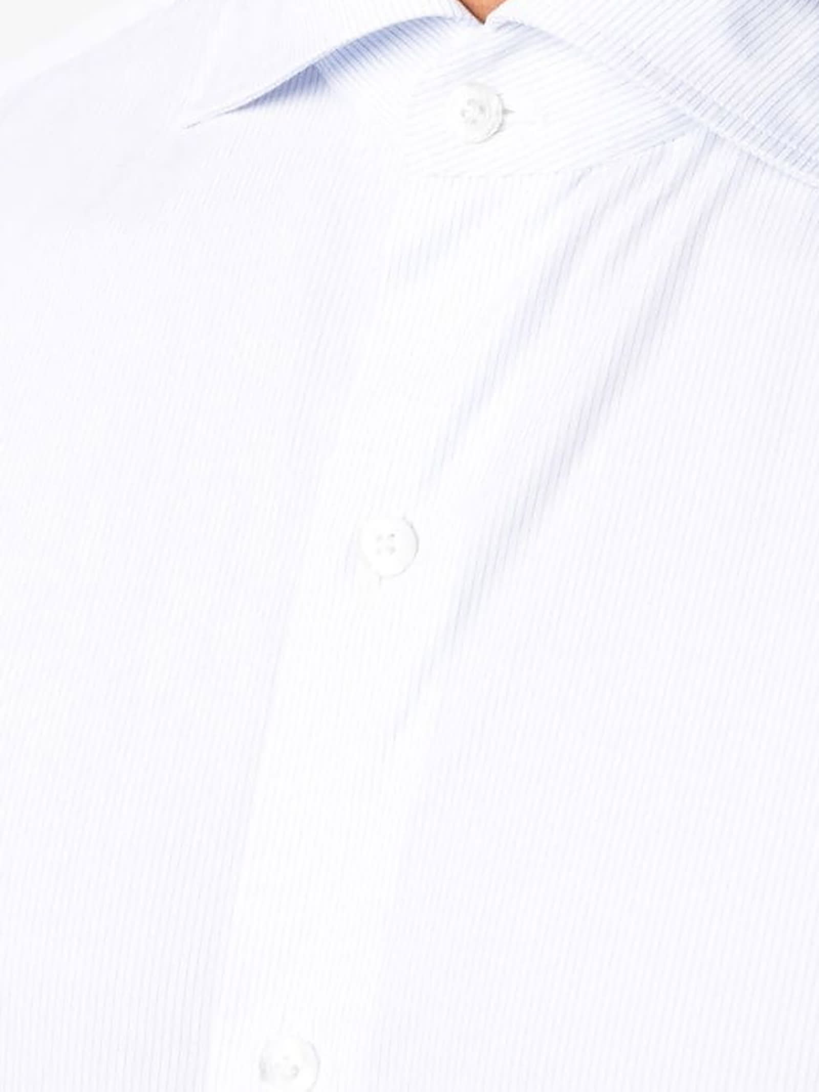 Shop Finamore White And Light Blue Cotton Shirt In Rigata