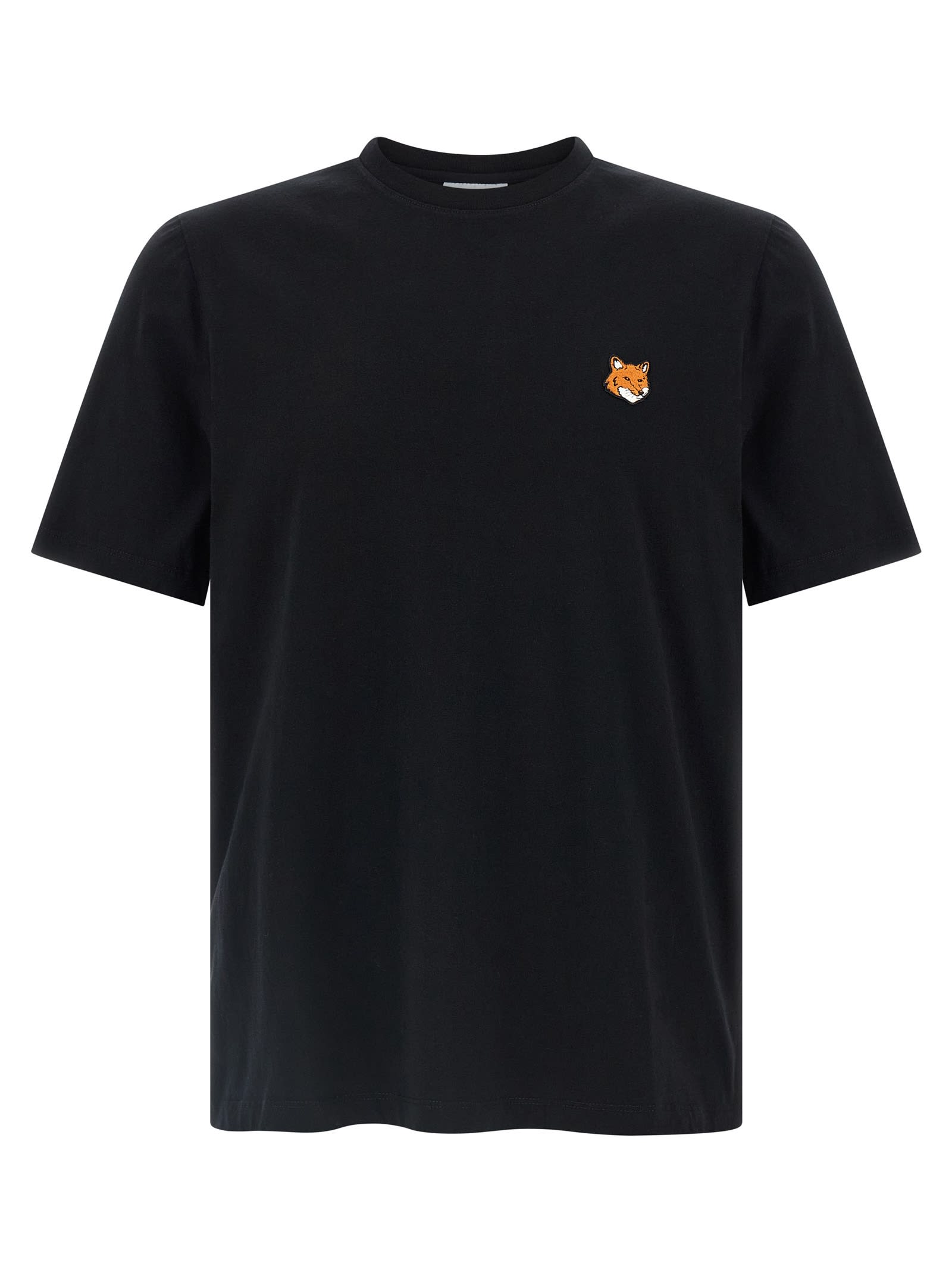 Maison Kitsuné Black Regular T-shirt With Logo Patch In Black
