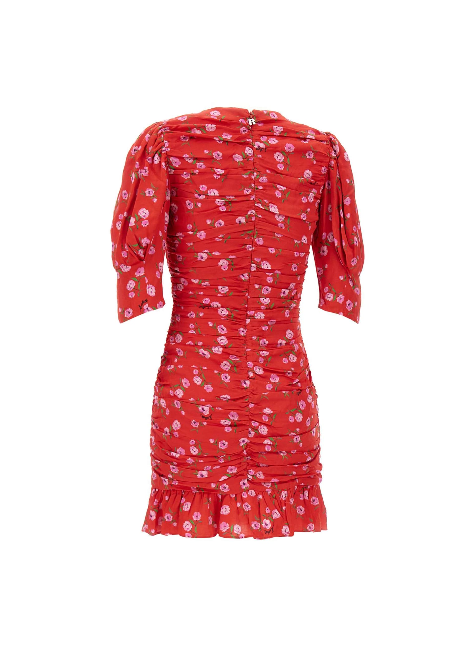 Shop Rotate Birger Christensen Printed Mini Viscose Crepe Dress In Red