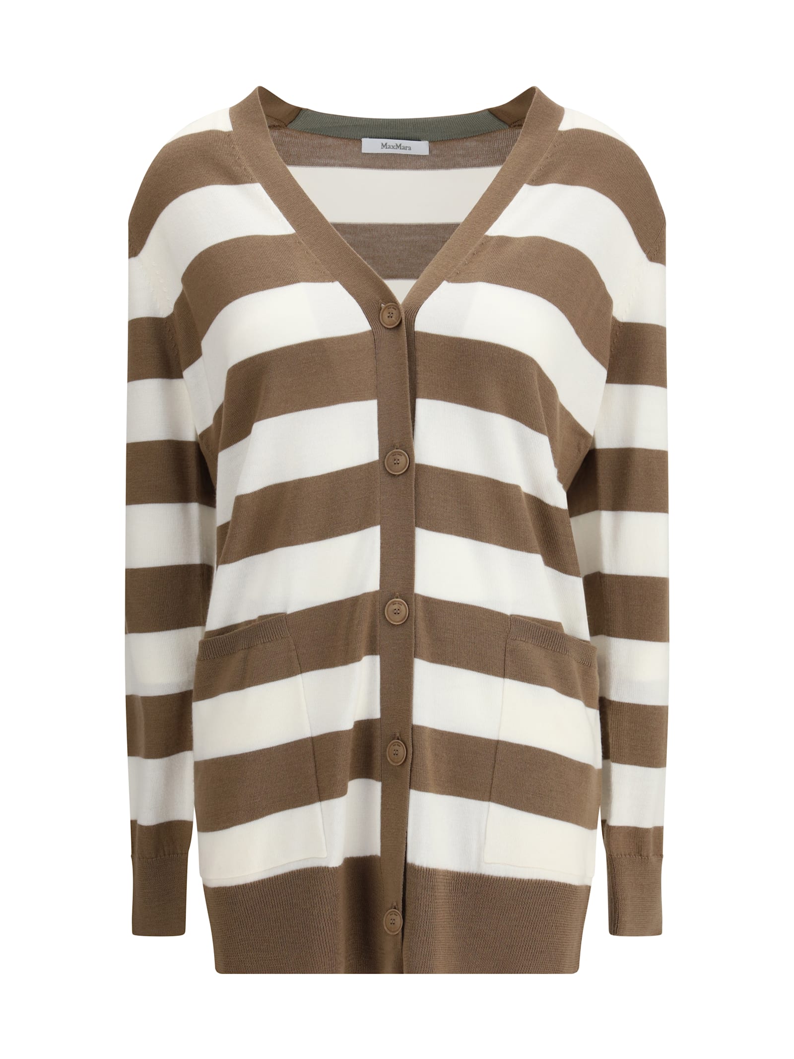 Max Mara Brown Striped Button-fastening Cardigan In Brown