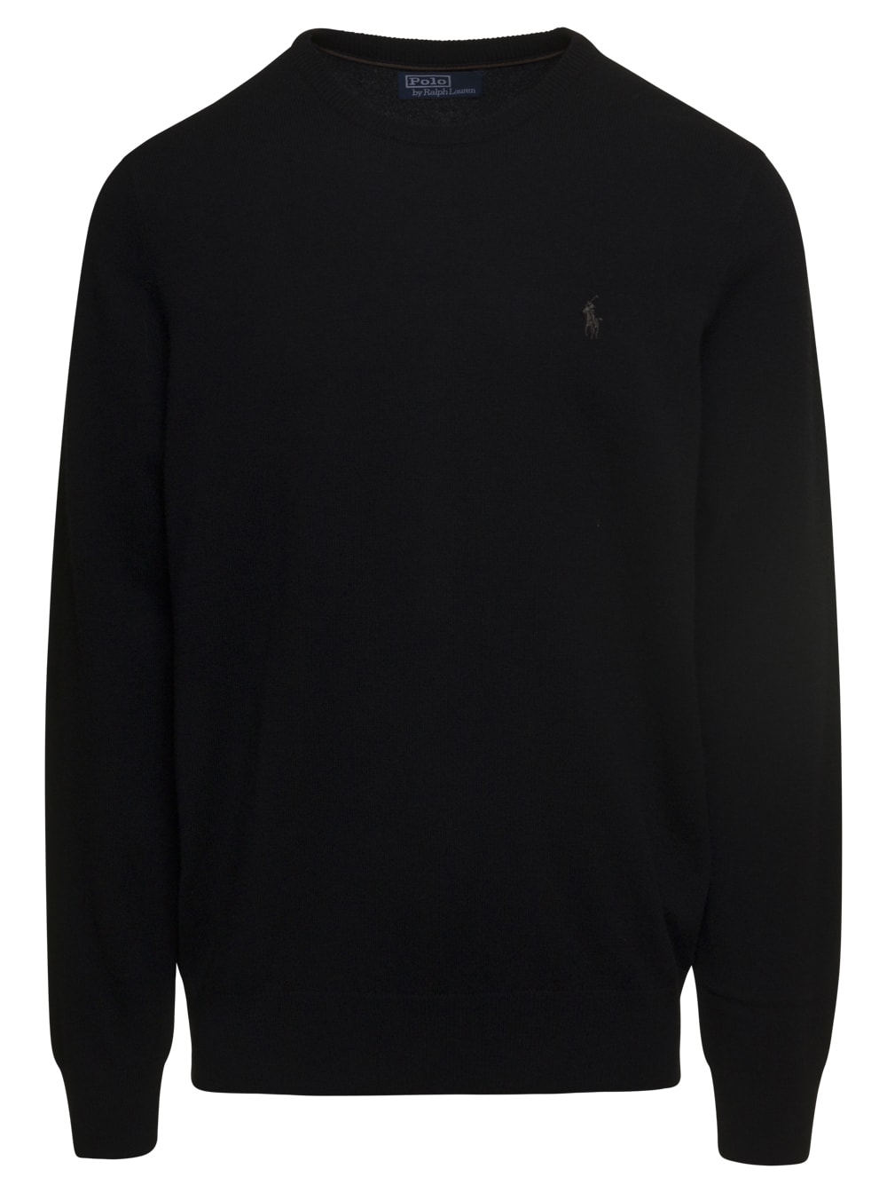 Ralph Lauren Black Crewneck Sweater With Logo Embroidery In Wool Man In Polo Black