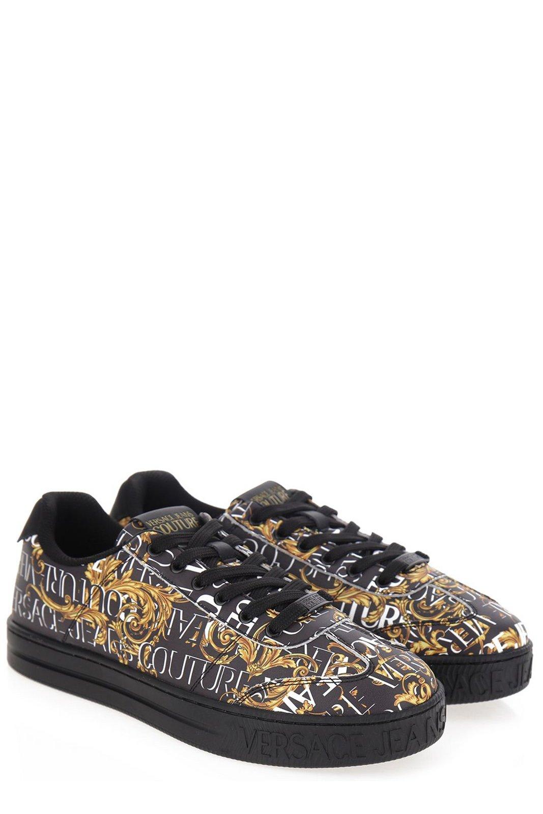 Shop Versace Jeans Couture Barocco Printed Lace-up Sneakers In Black