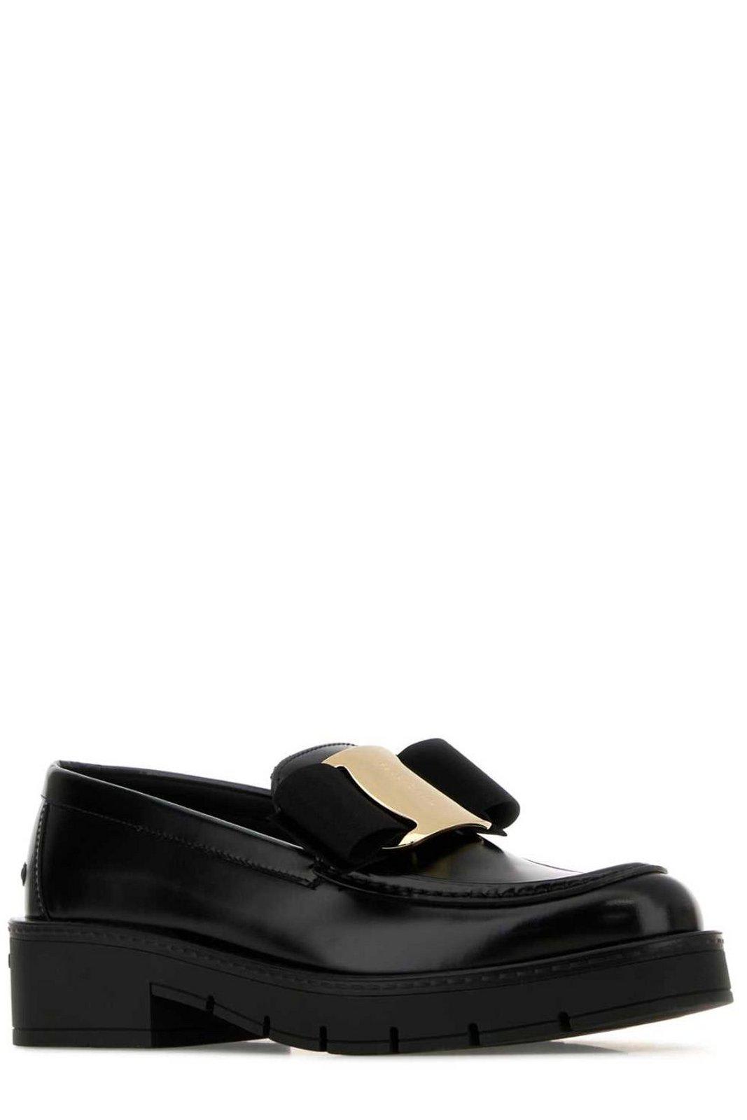 Ferragamo Mirty Loafers With Chunky Sole And Metallic Accent In Black