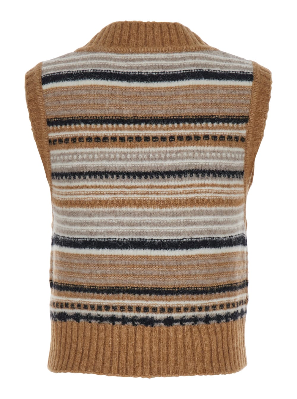 Shop Ganni Multicolor Knit Vest With Stripe Motif In Wool Woman