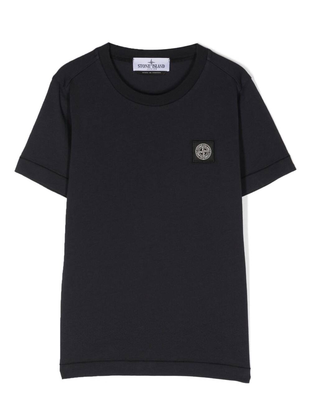 Shop Stone Island Junior Blue Crewneck Short-sleeved T-shirt And Contrasting Patch Logo In Cotton Boy In Navy Blue