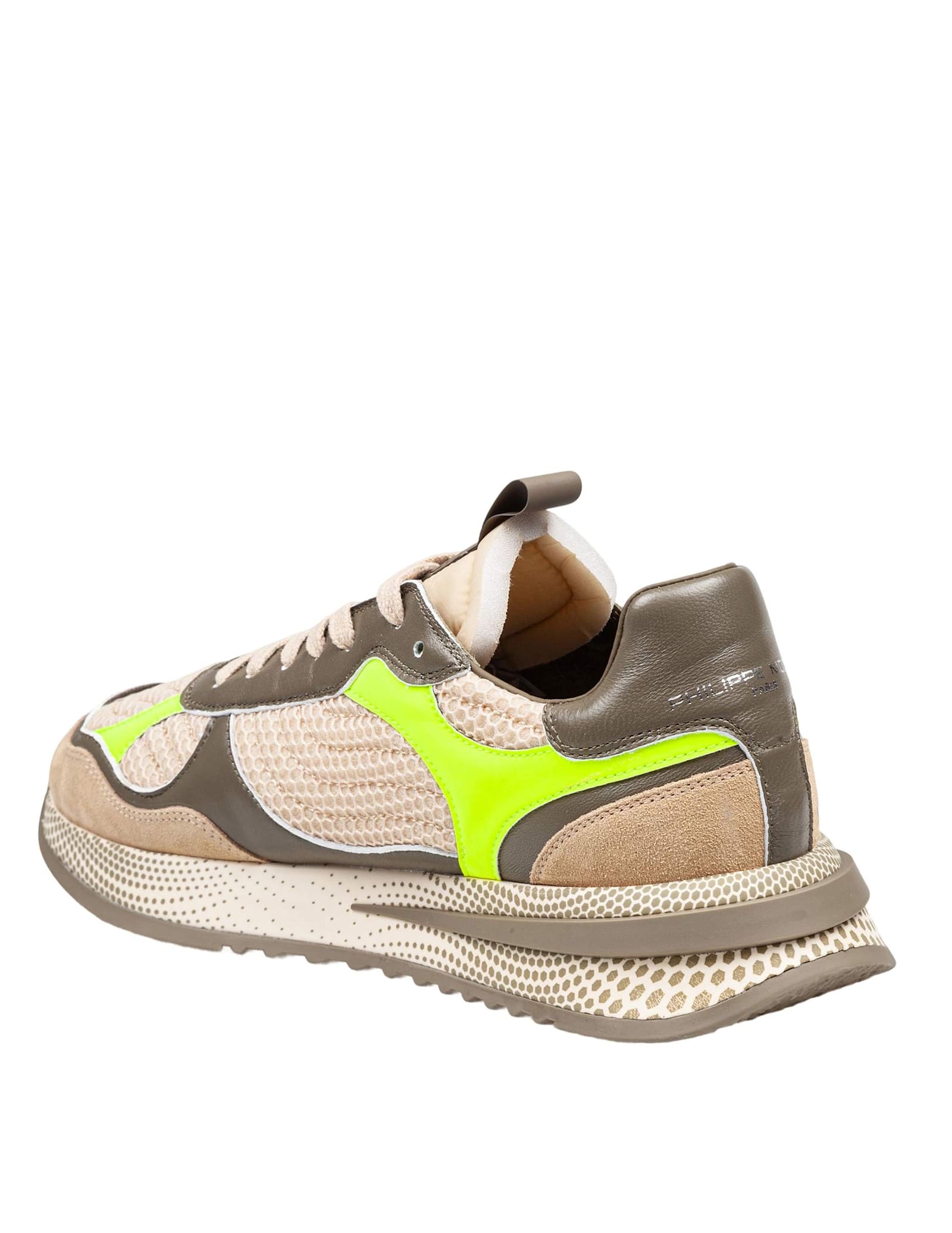 Shop Philippe Model Olympique Sneakers In Leather And Fabric Color Military Green And Yellow In Multicolor