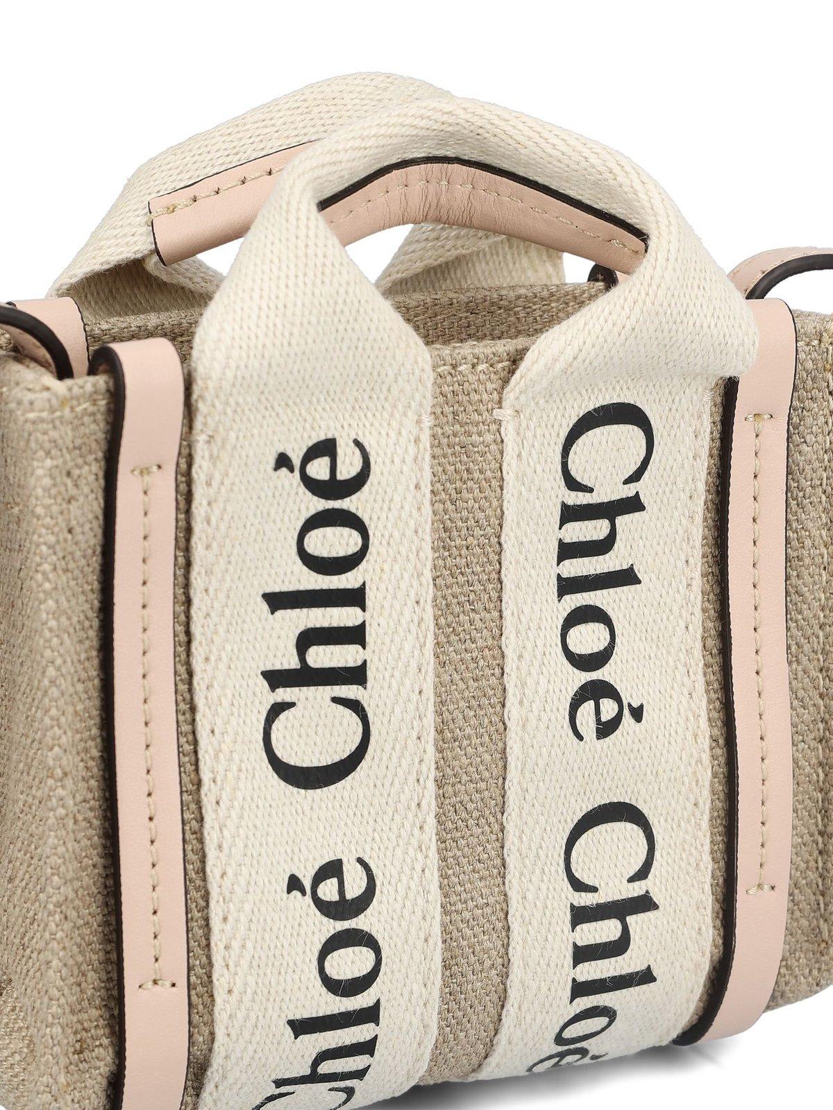 Shop Chloé Woody Micro Tote Bag In Powder