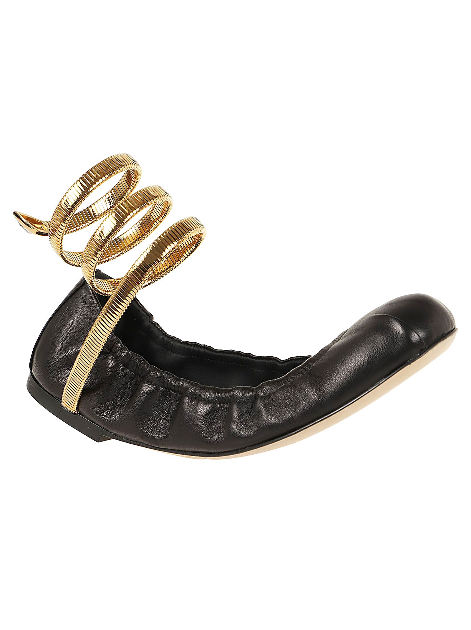 Shop René Caovilla Juniper Ballerina In Black Lamb Gold Metal Snake