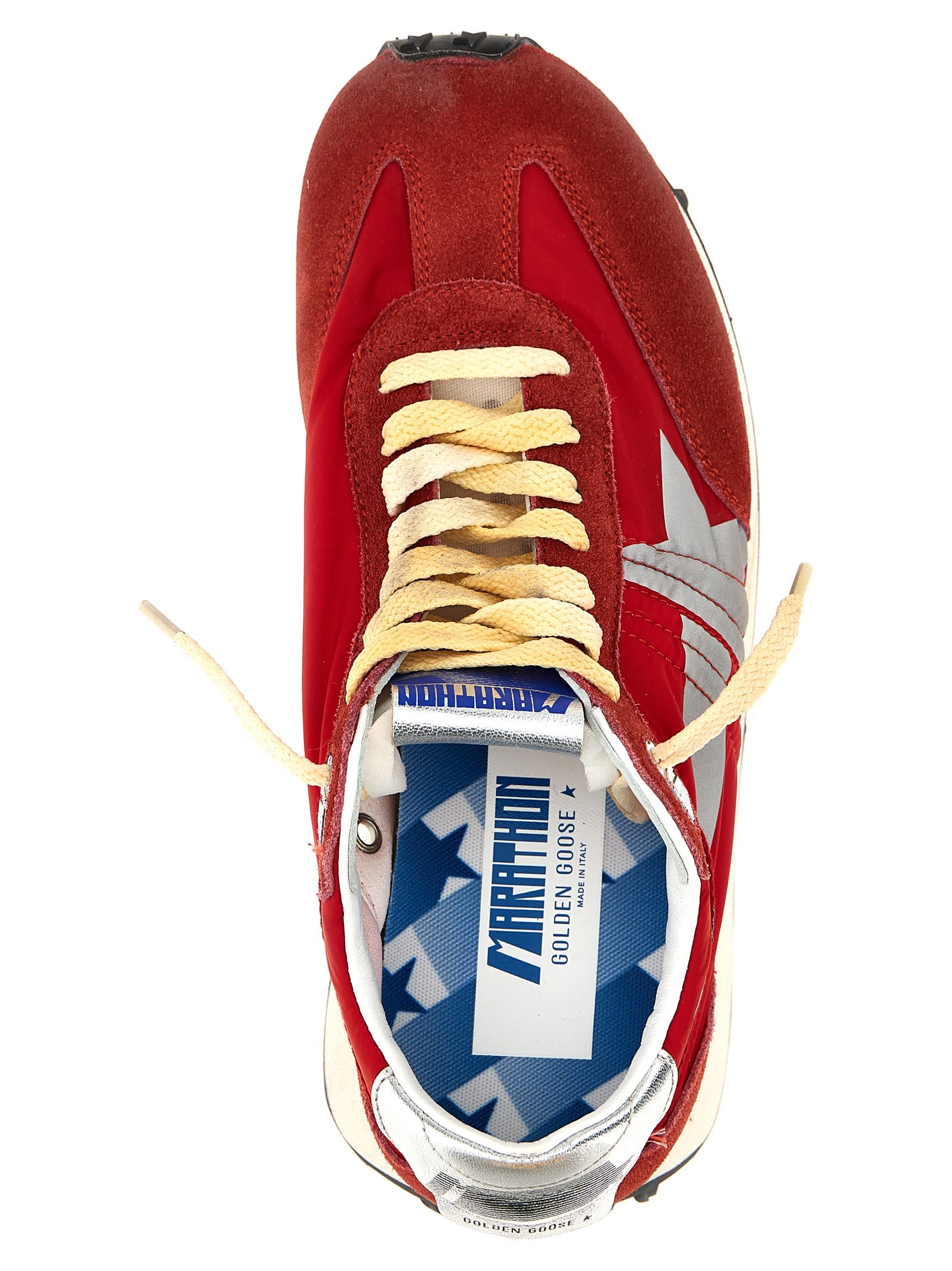 Golden Goose Marathon Sneakers With Red Nylon Upper And Silver Star Shoes In Red