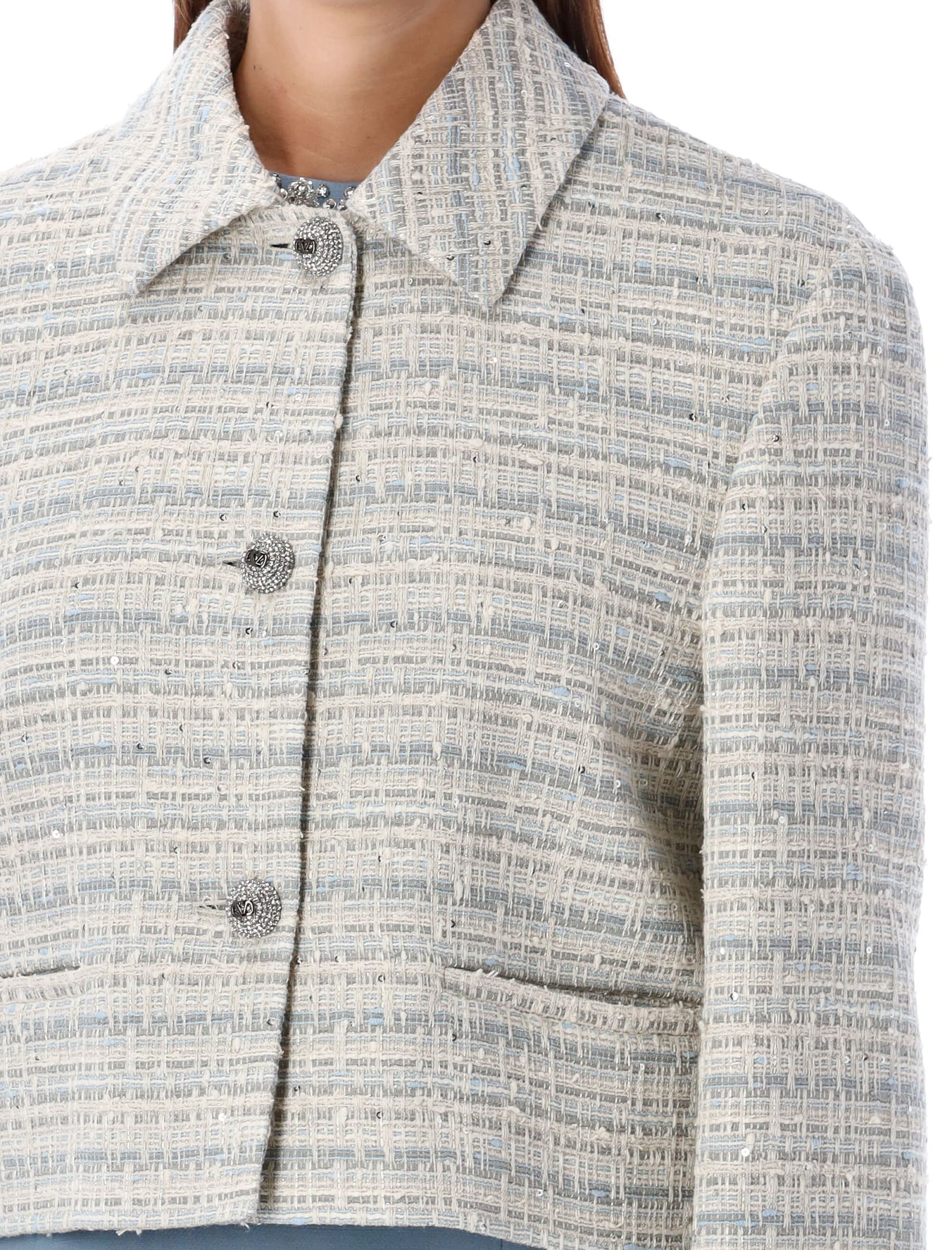 Shop Valentino Short Tweed Jacket In White