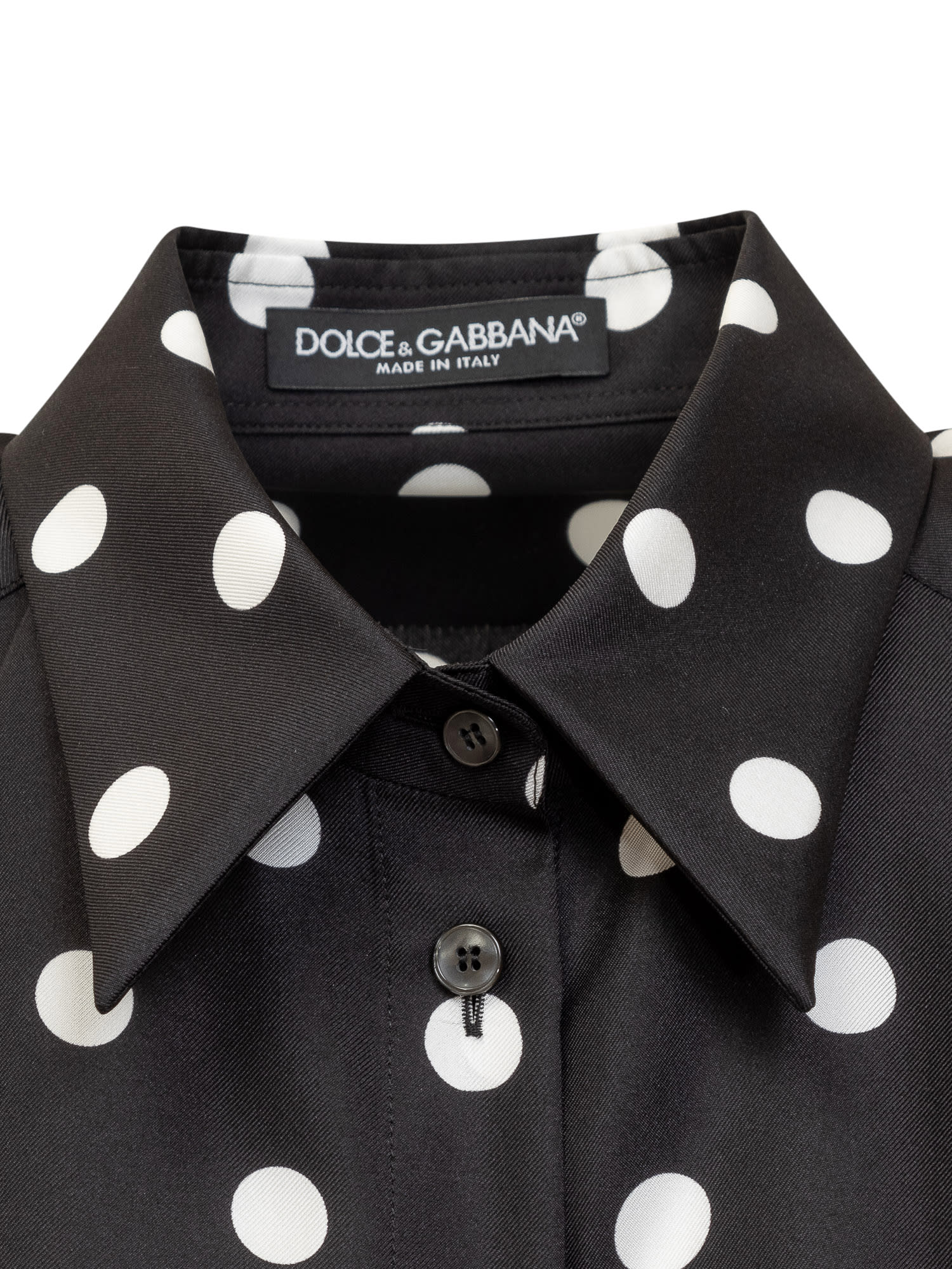 Shop Dolce & Gabbana Pois Silk Twill Shirt In Pois Med Fdo Nero