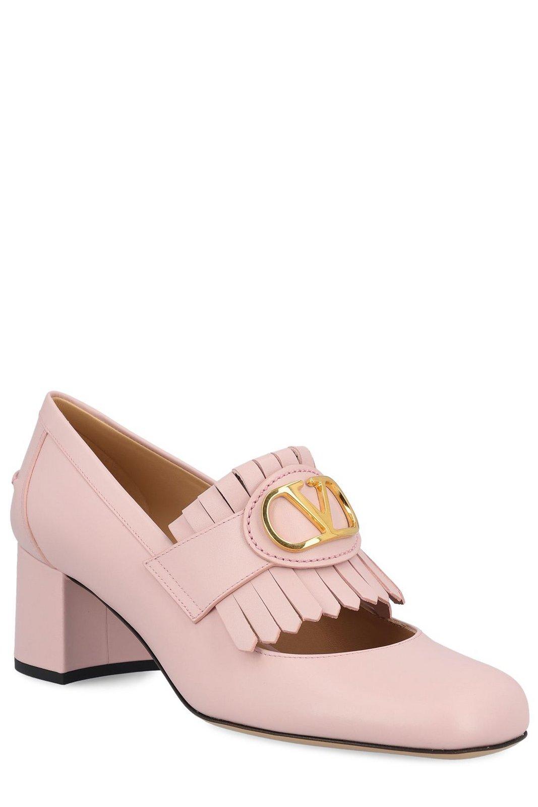 Valentino Smooth Calfskin Leather Shoes With Vlogo In Powder