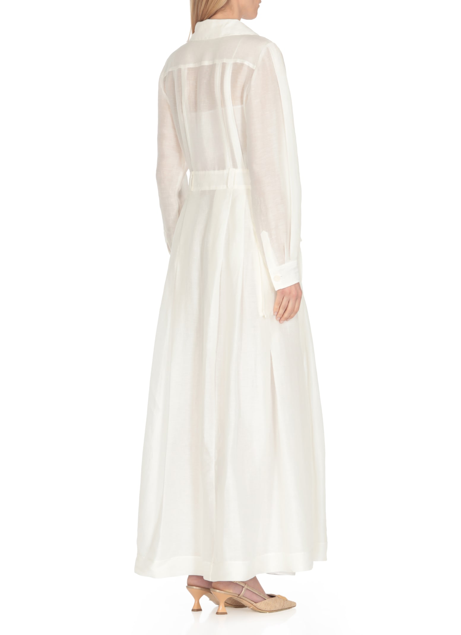 Shop Alberta Ferretti Linen And Silk Chemisier Dress In White