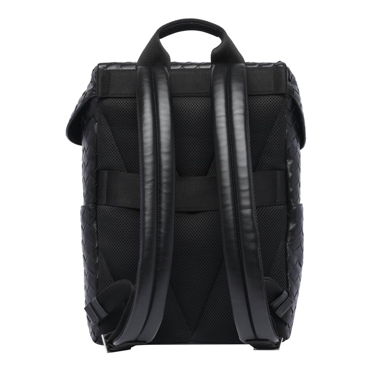 Shop Bottega Veneta Intrecciato Flap Backpack In Black