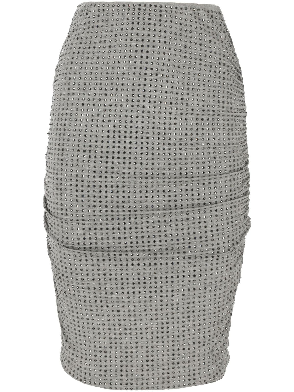 Shop Pinko Embellished Ruched Skirt  In Grey