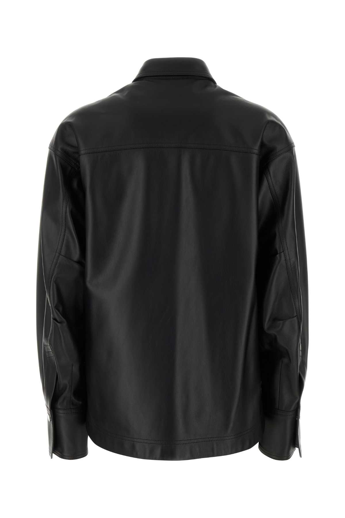Attico Long-sleeved Leather Shirt In Black