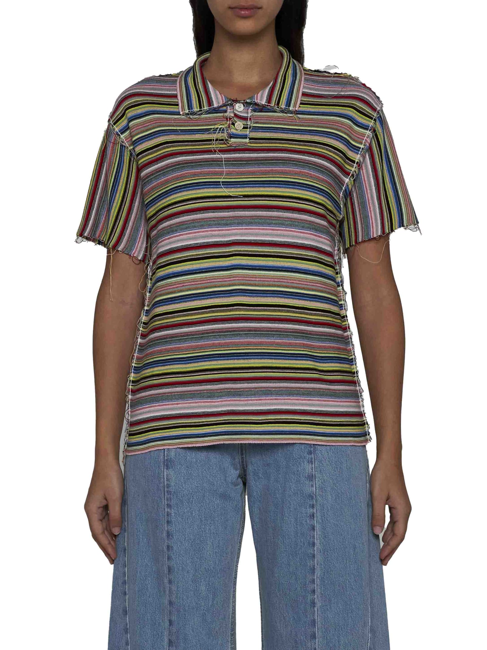 Shop Maison Margiela Polo Shirt In Stripes Color Mix