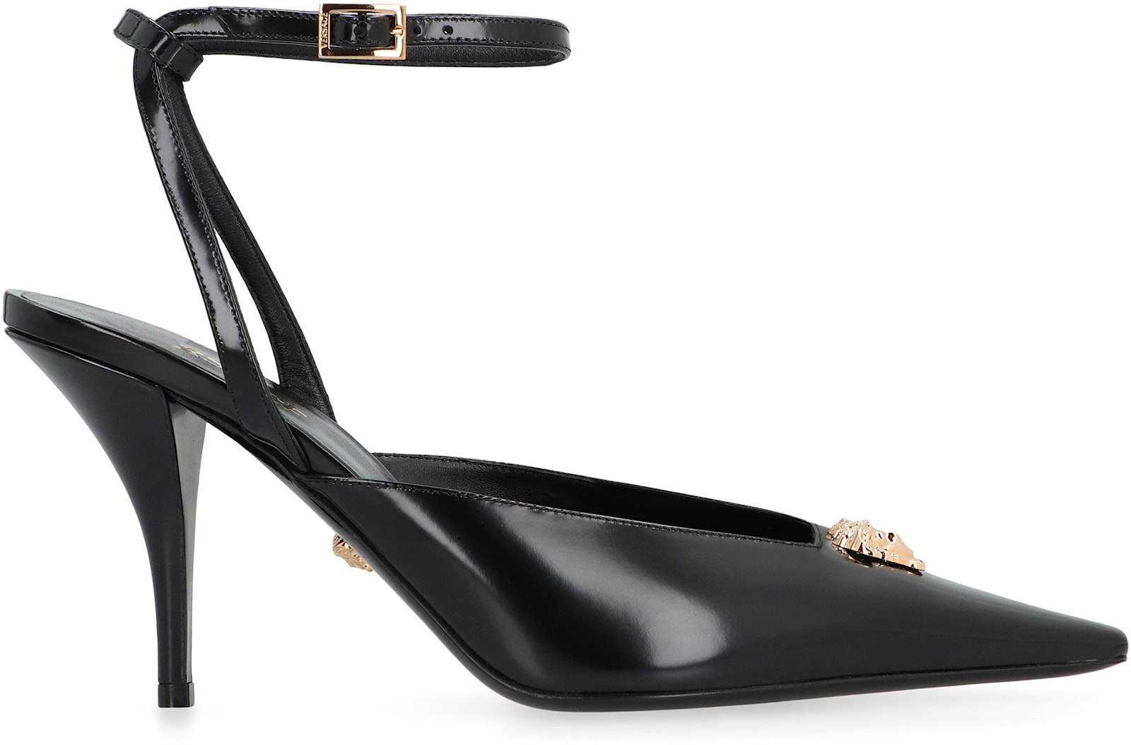 Versace La Medusa 85 Calf Leather Slingback Pumps In Black
