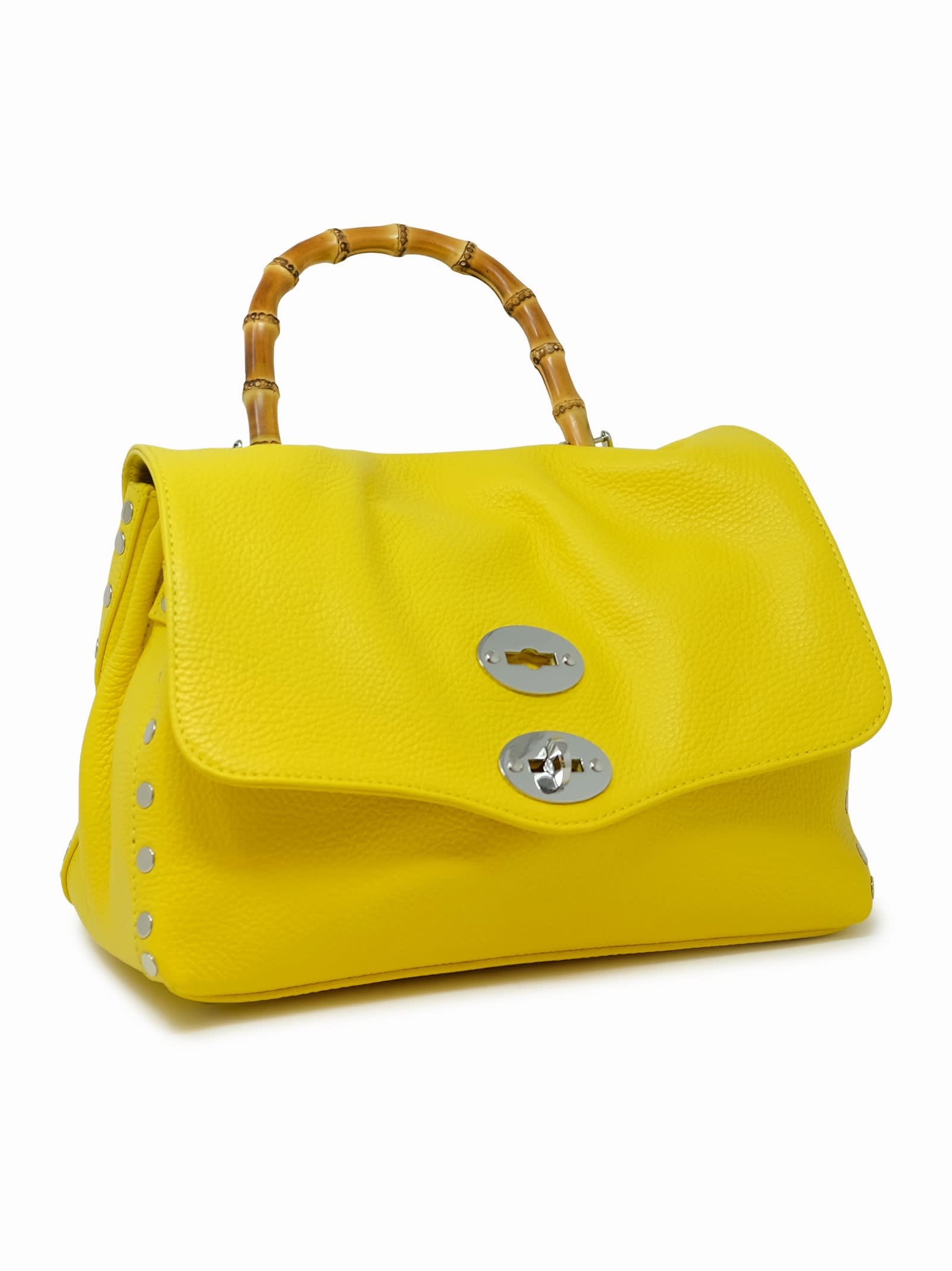 Shop Zanellato 068010-0950000-z1025 Yellow Postina Daily S Bamboo Leather Handbag