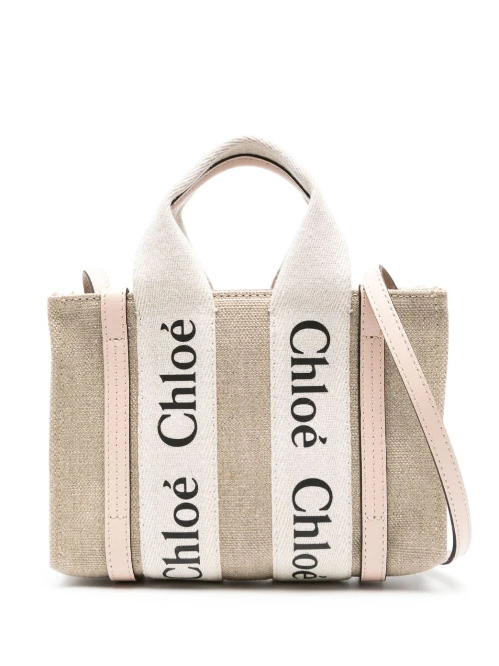 Shop Chloé White And Pink Woody Mini Tote Bag