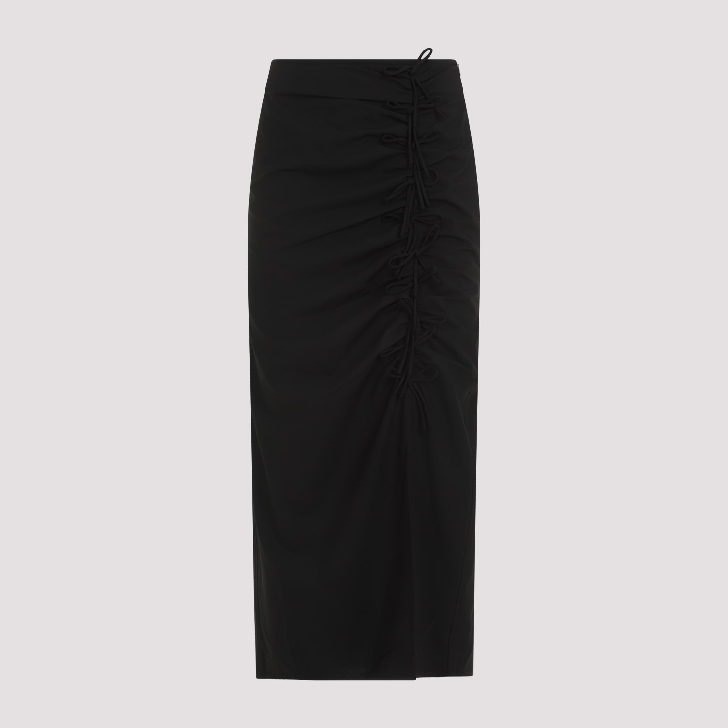 Shop Ganni Drapey Melange Midi Skirt In Black