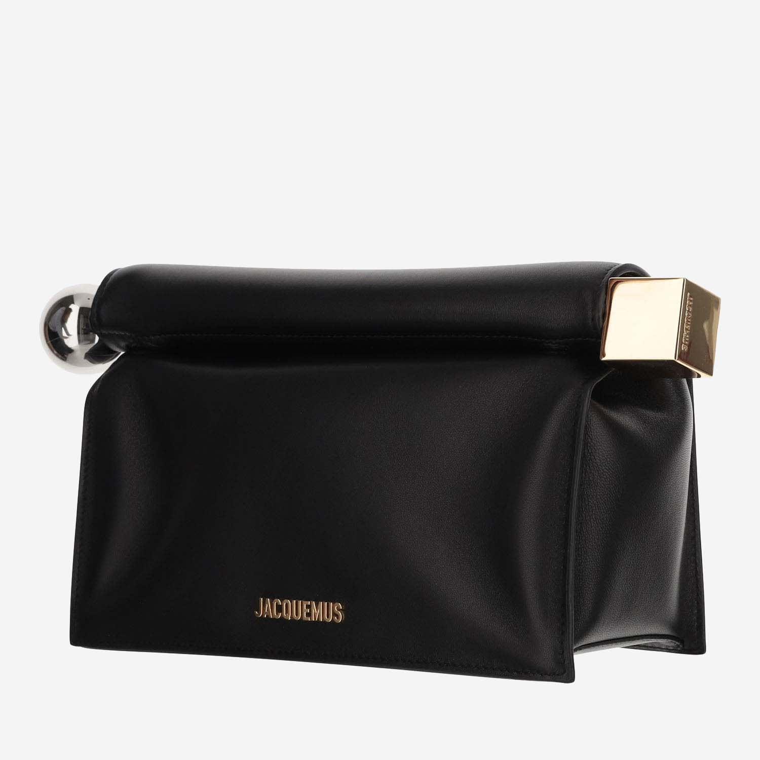 Jacquemus Women La Petite Pochette Rond Carre Nappa Leather Clutch Bag In Black