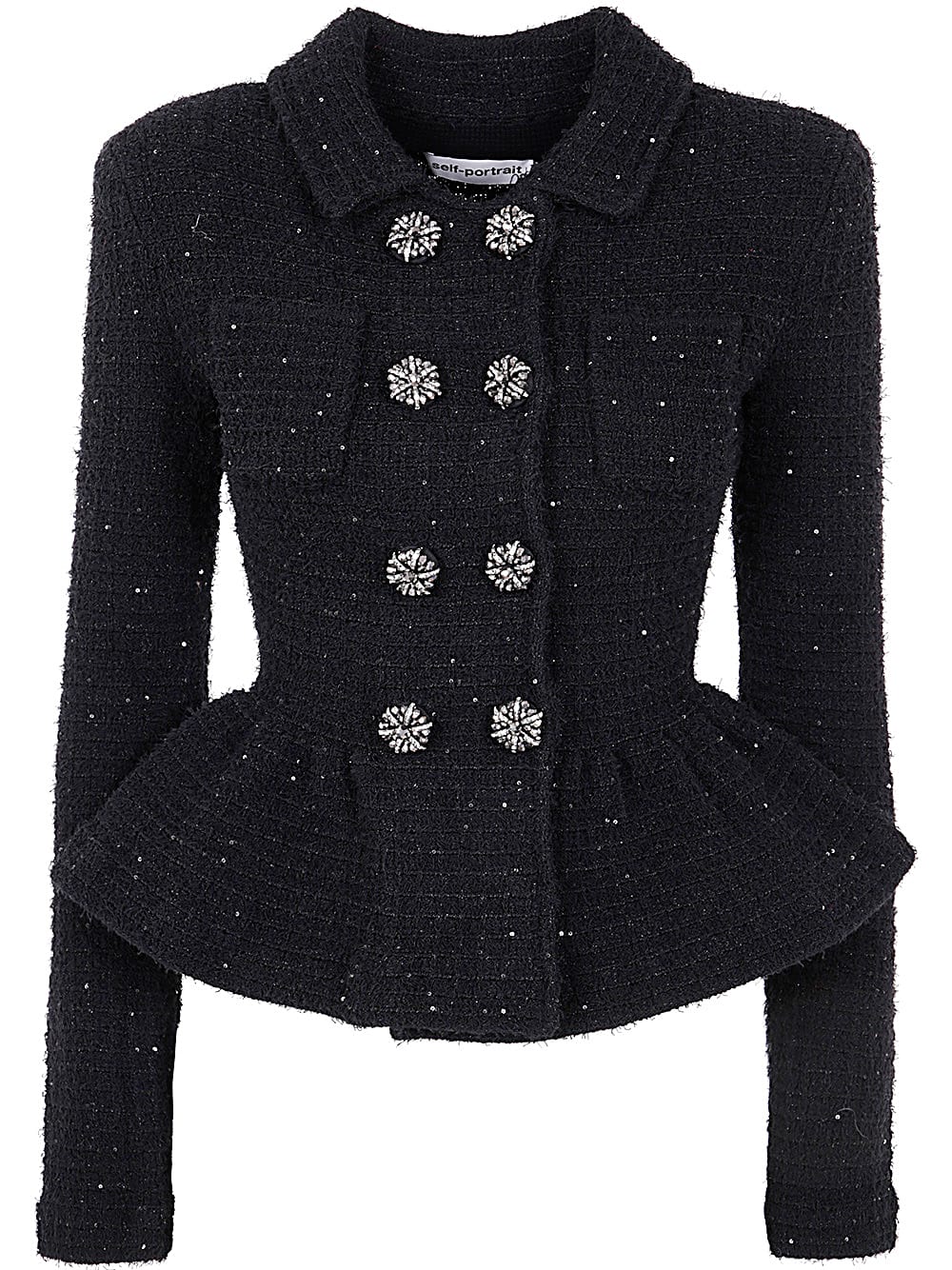 Shop Self-portrait Black Textured Knit Peplum Jacket