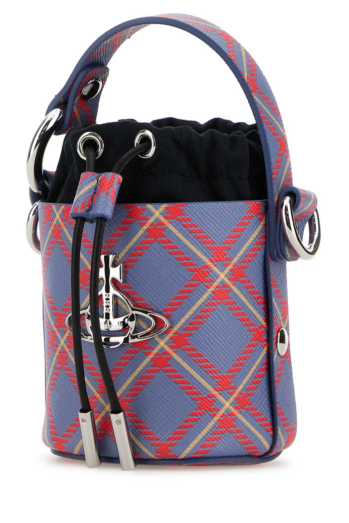 Vivienne Westwood Printed Synthetic Leather Mini Daisy Bucket Bag In Blueorangetartan